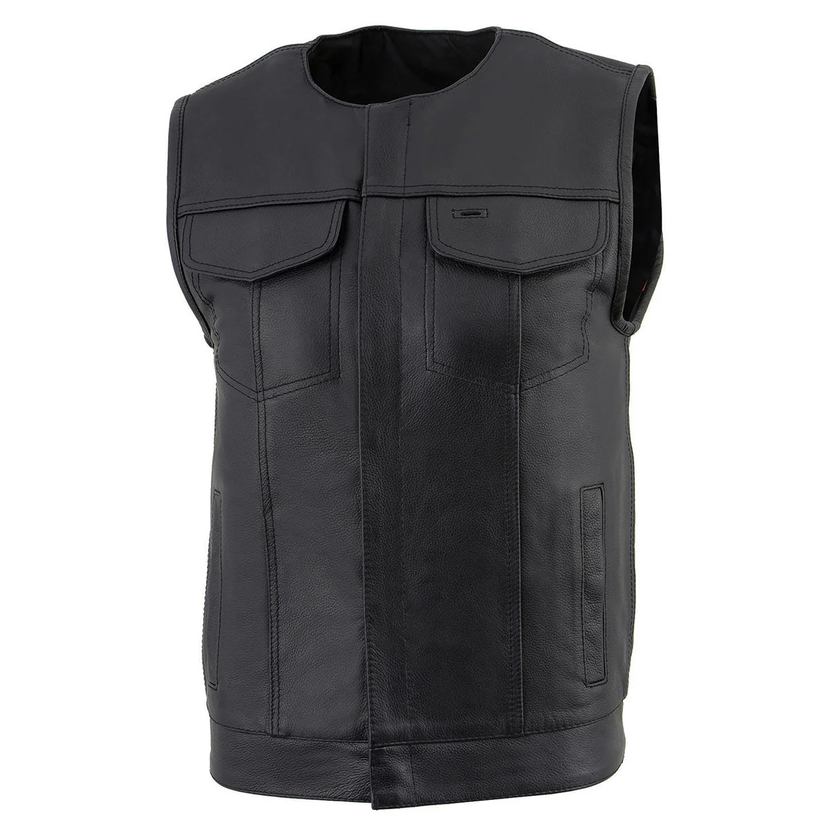 Milwaukee Leather LKM3711 Men's Black Leather Collarless Club Style Motorcycle Rider Vest w/ Dual Front Closure - Image 11