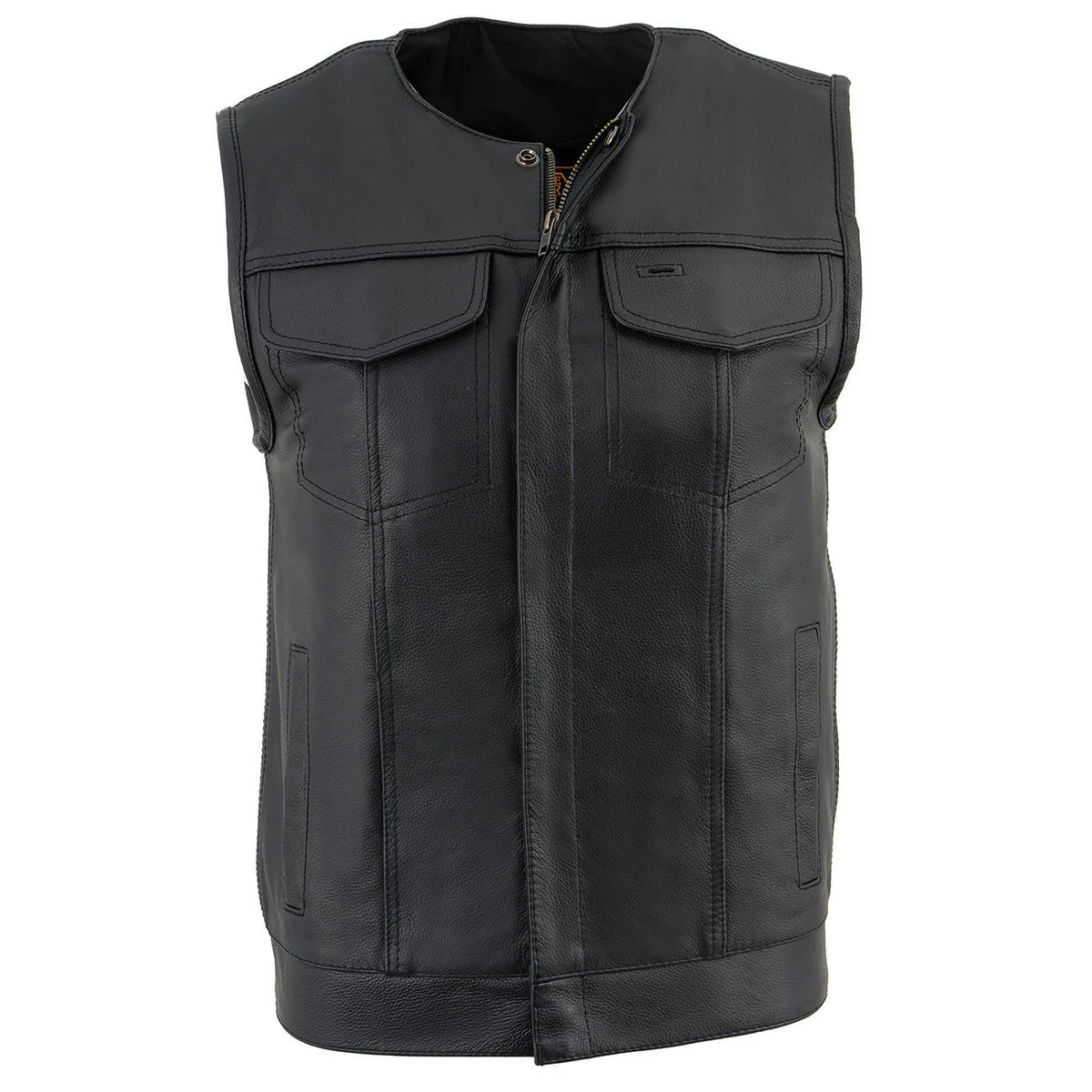 Milwaukee Leather LKM3711 Men's Black Leather Collarless Club Style Motorcycle Rider Vest w/ Dual Front Closure - Image 12
