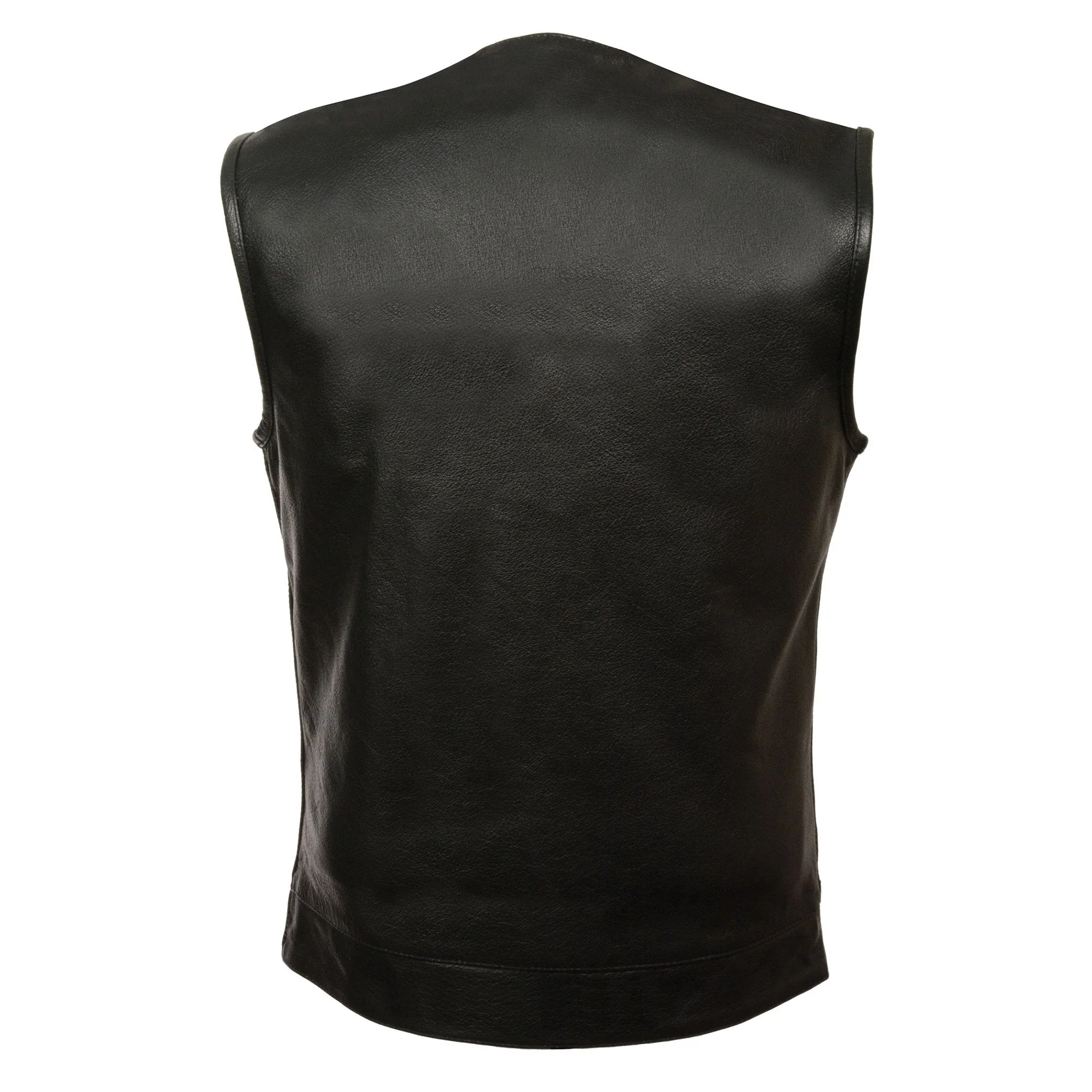 Milwaukee Leather LKM3711 Men's Black Leather Collarless Club Style Motorcycle Rider Vest w/ Dual Front Closure - Image 2