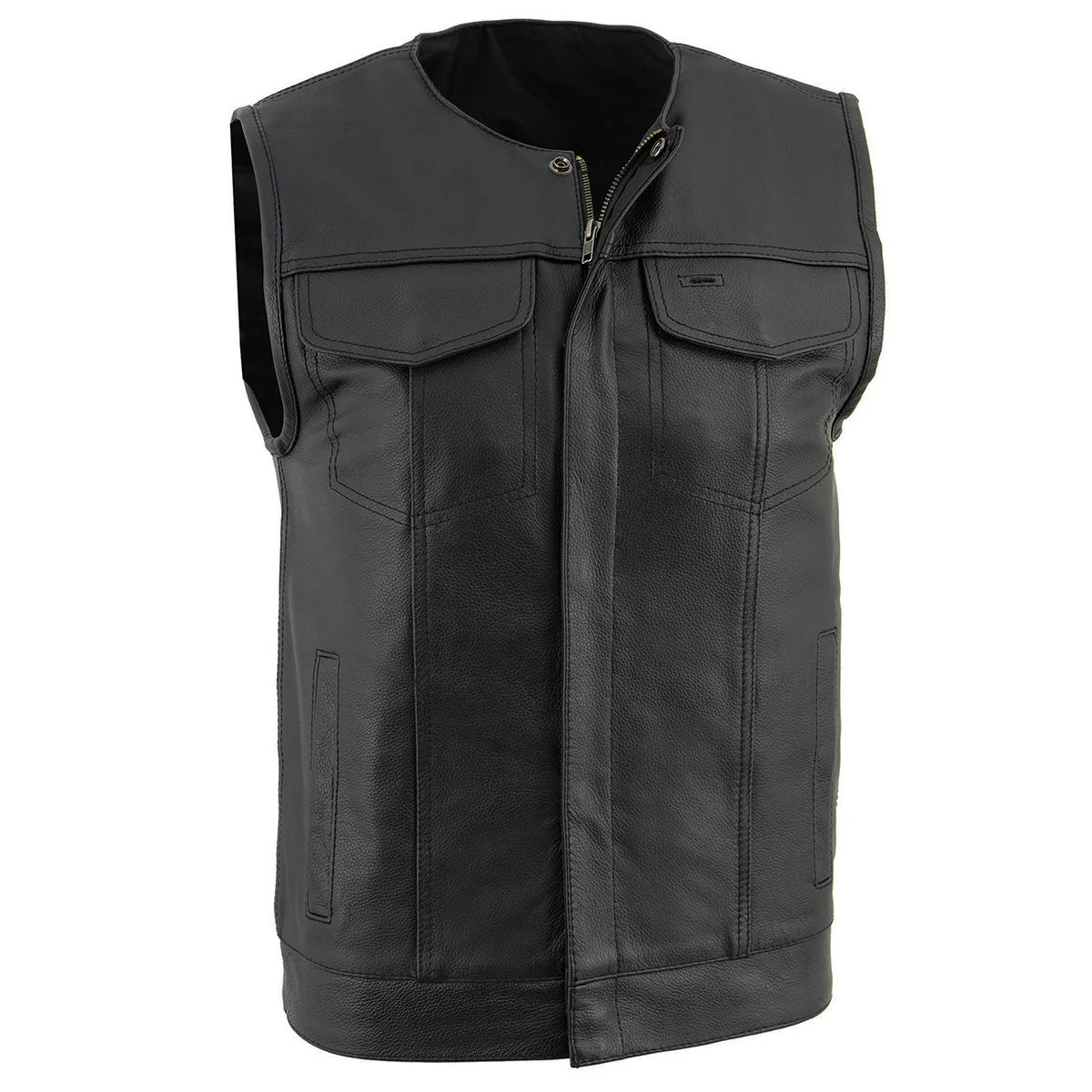 Milwaukee Leather LKM3711 Men's Black Leather Collarless Club Style Motorcycle Rider Vest w/ Dual Front Closure - Image 4