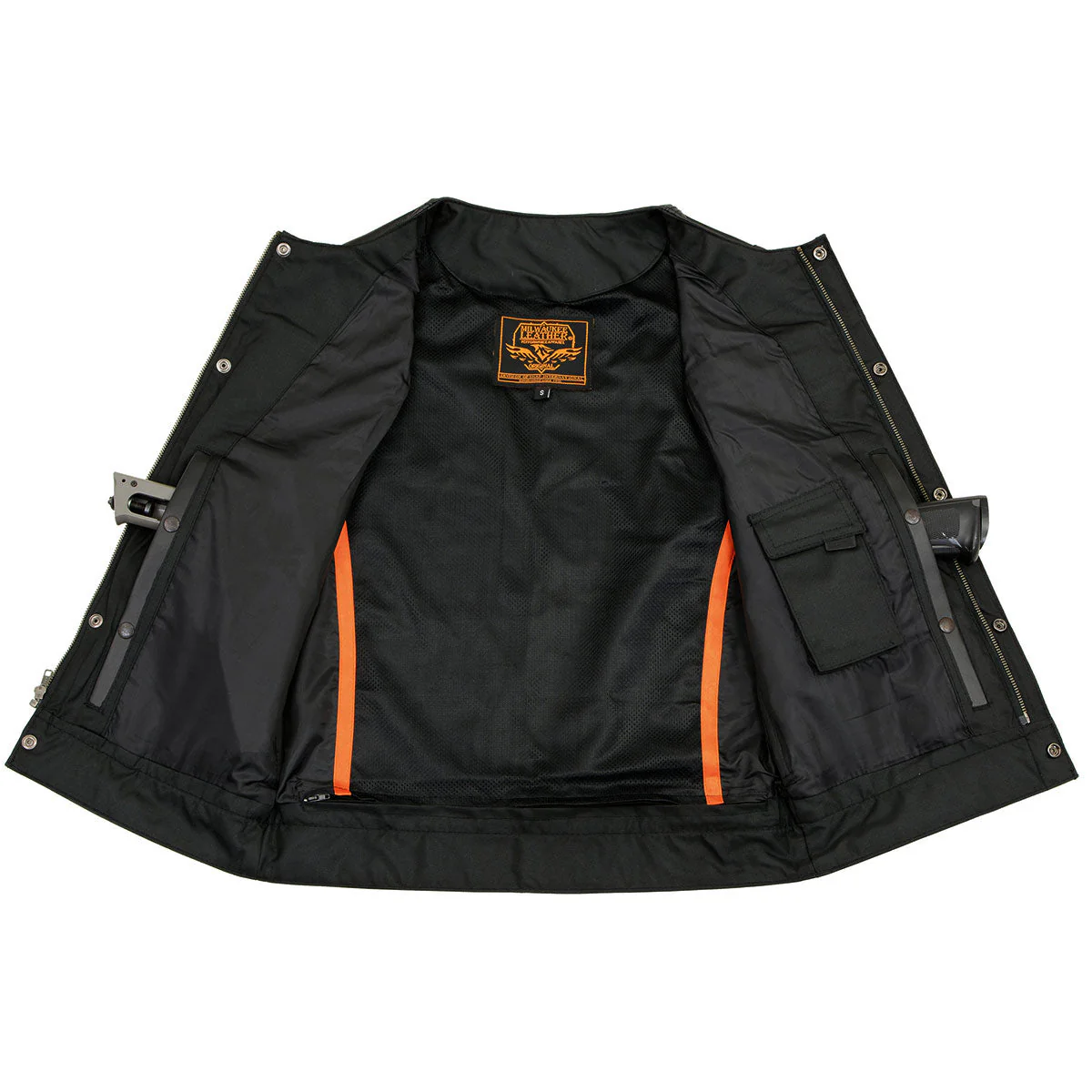 Milwaukee Leather LKM3711 Men's Black Leather Collarless Club Style Motorcycle Rider Vest w/ Dual Front Closure - Image 9