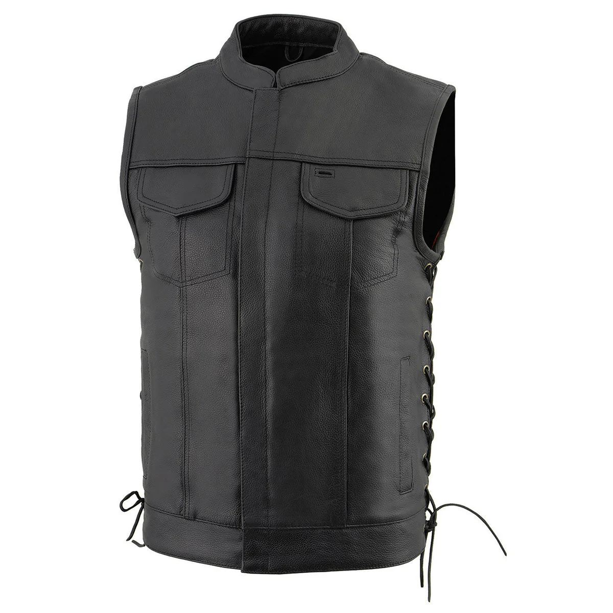 Milwaukee Leather LKM3712 Men's Black Leather Club Style Motorcycle Rider Vest w/ Front Snap/Zipper and Side Lace - Image 11