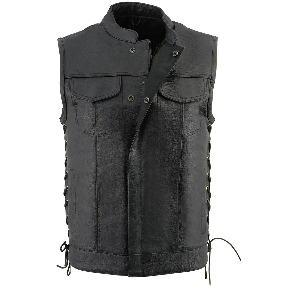 Milwaukee Leather LKM3712 Men's Black Leather Club Style Motorcycle Rider Vest w/ Front Snap/Zipper and Side Lace - Image 12