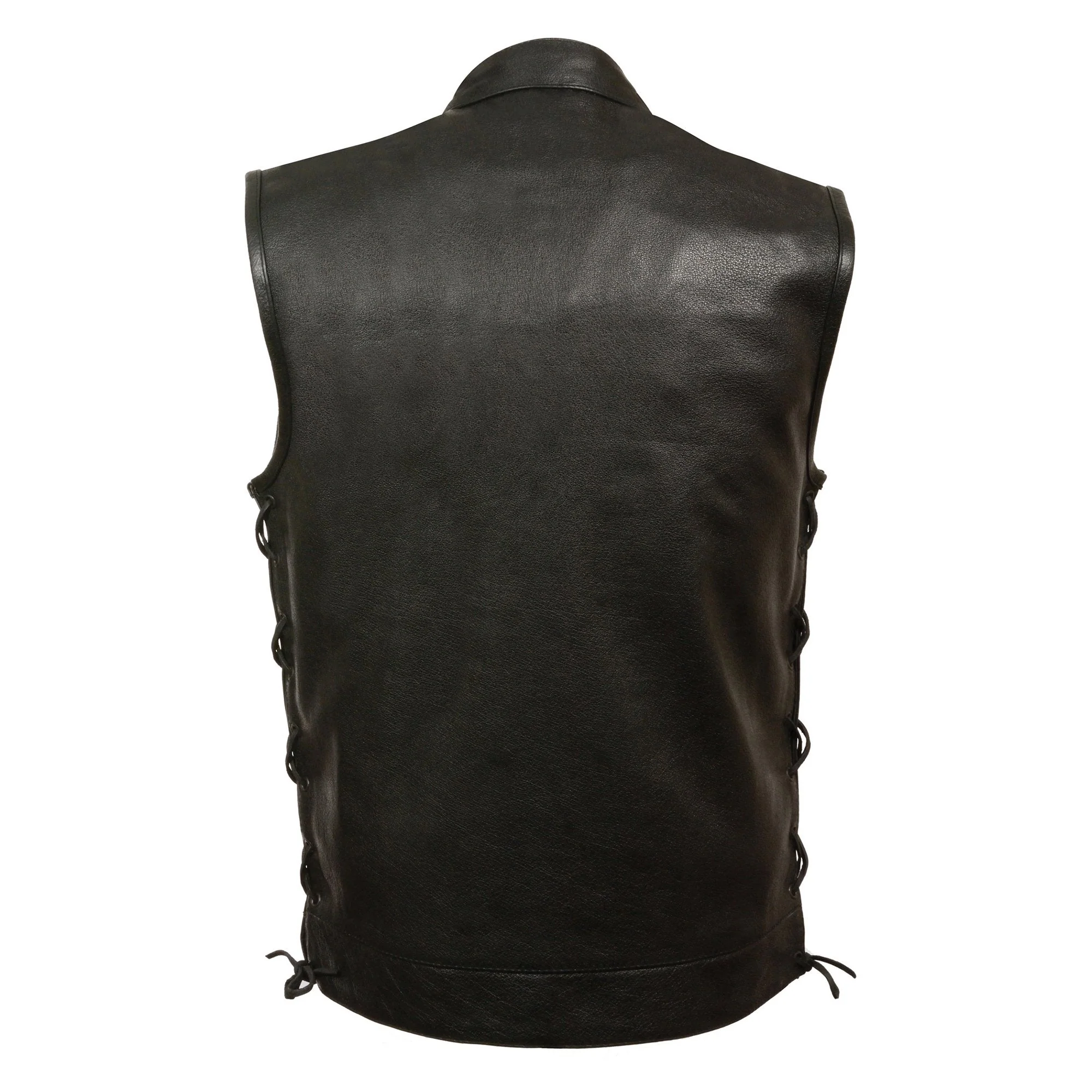 Milwaukee Leather LKM3712 Men's Black Leather Club Style Motorcycle Rider Vest w/ Front Snap/Zipper and Side Lace - Image 3