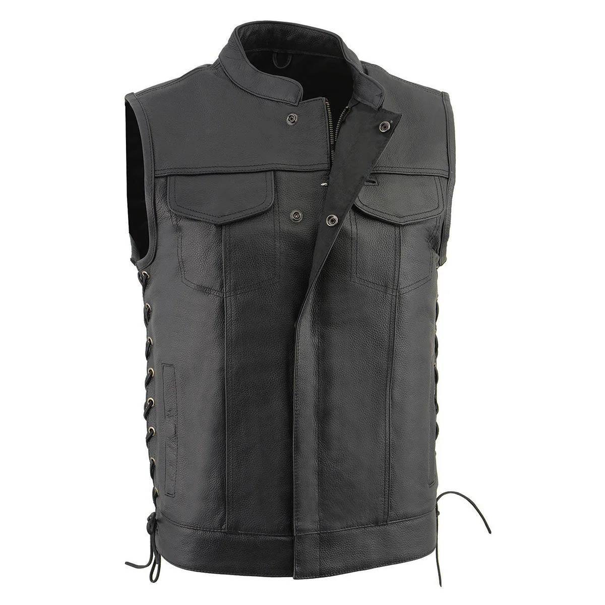 Milwaukee Leather LKM3712 Men's Black Leather Club Style Motorcycle Rider Vest w/ Front Snap/Zipper and Side Lace - Image 4