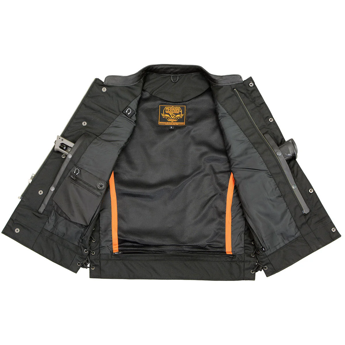 Milwaukee Leather LKM3712 Men's Black Leather Club Style Motorcycle Rider Vest w/ Front Snap/Zipper and Side Lace - Image 9