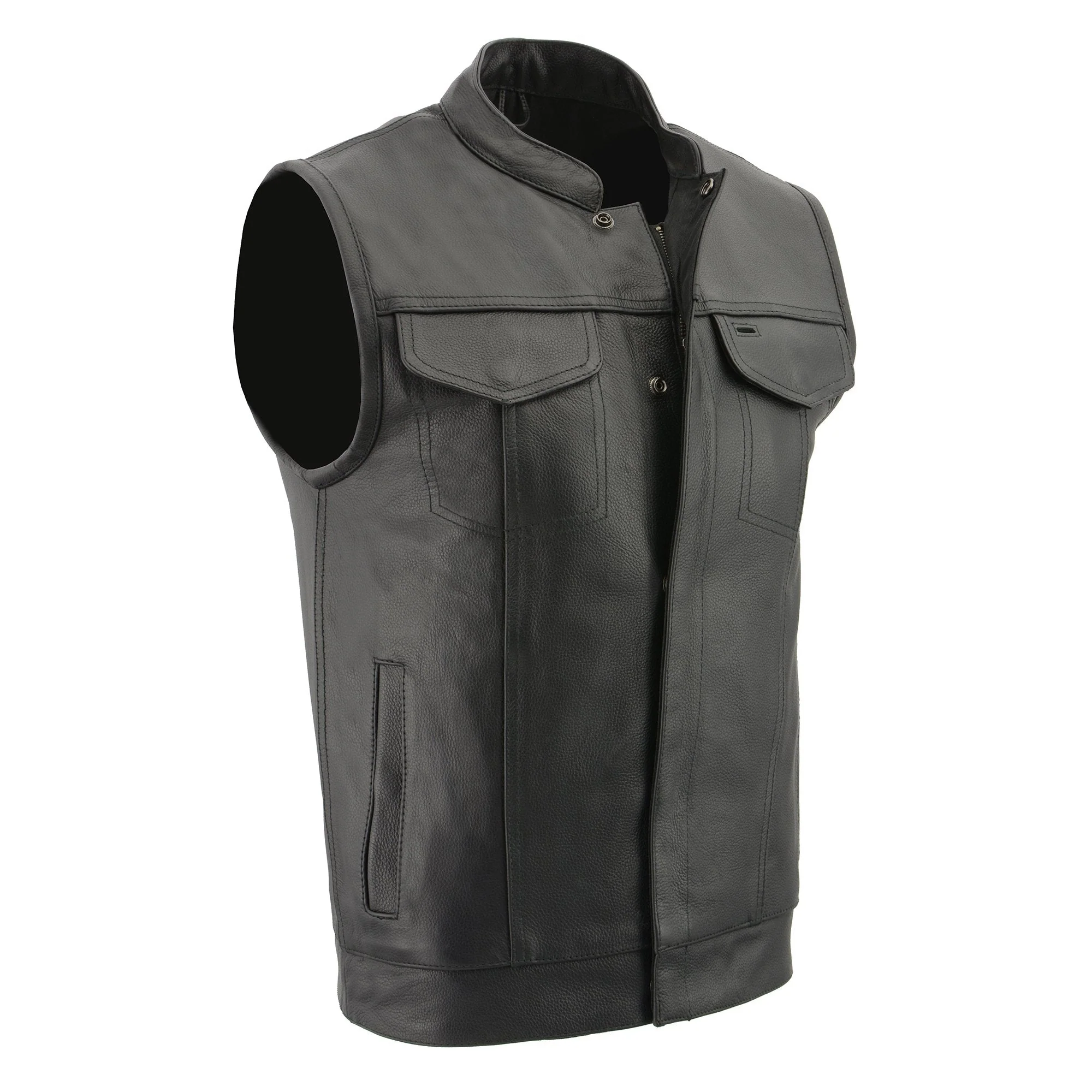 Milwaukee Leather LKM3713 Men's Black Leather Club Style Motorcycle Rider Vest W/ Dual Closure Zipper and Snaps - Image 10