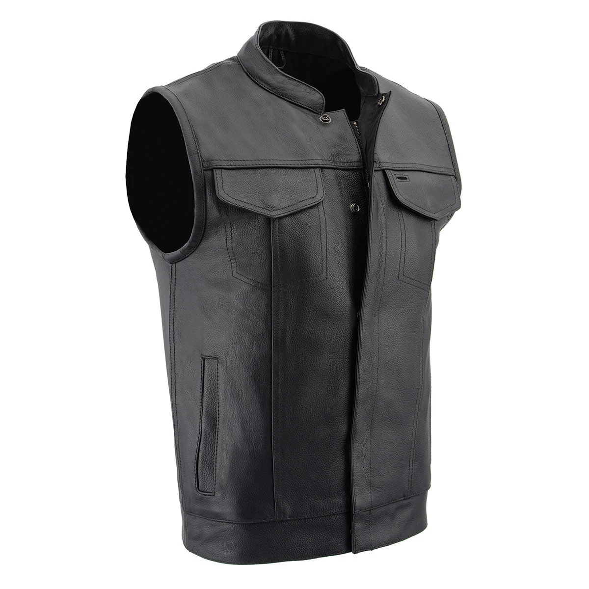 Milwaukee Leather LKM3713 Men's Black Leather Club Style Motorcycle Rider Vest W/ Dual Closure Zipper and Snaps - Image 11