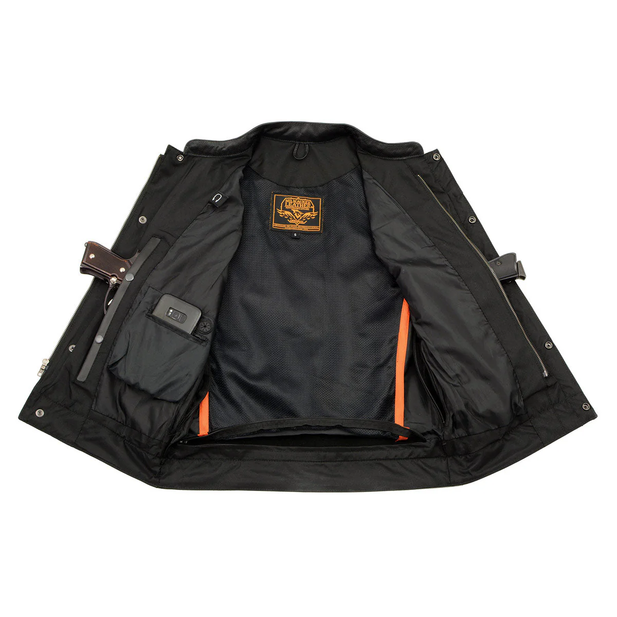 Milwaukee Leather LKM3713 Men's Black Leather Club Style Motorcycle Rider Vest W/ Dual Closure Zipper and Snaps - Image 17