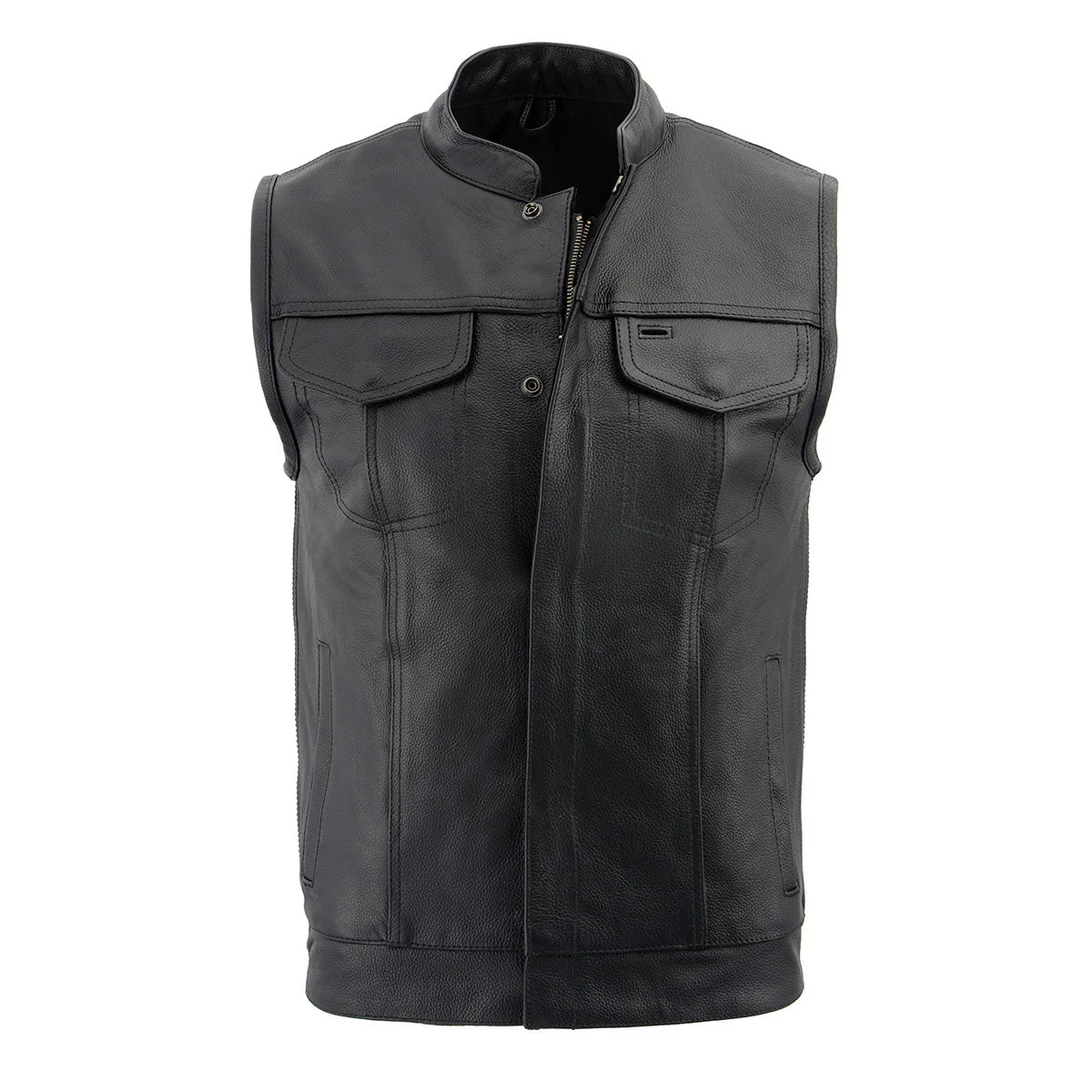 Milwaukee Leather LKM3713 Men's Black Leather Club Style Motorcycle Rider Vest W/ Dual Closure Zipper and Snaps - Image 18