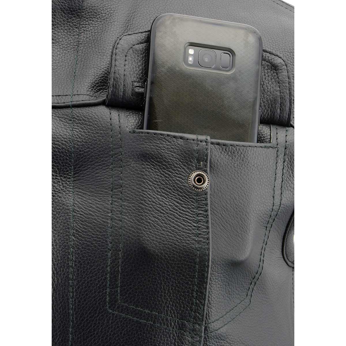 Milwaukee Leather LKM3713 Men's Black Leather Club Style Motorcycle Rider Vest W/ Dual Closure Zipper and Snaps - Image 20