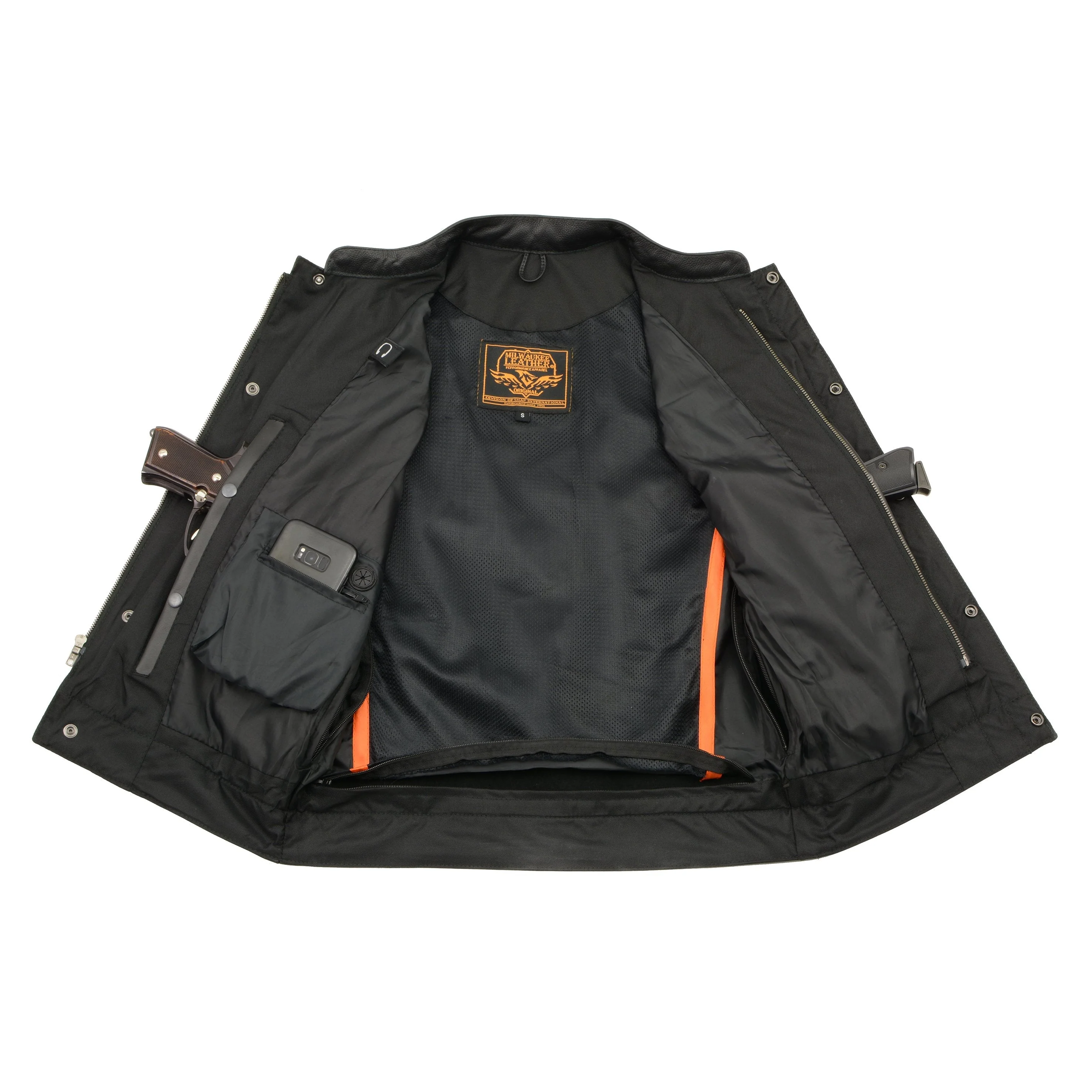 Milwaukee Leather LKM3713 Men's Black Leather Club Style Motorcycle Rider Vest W/ Dual Closure Zipper and Snaps - Image 5