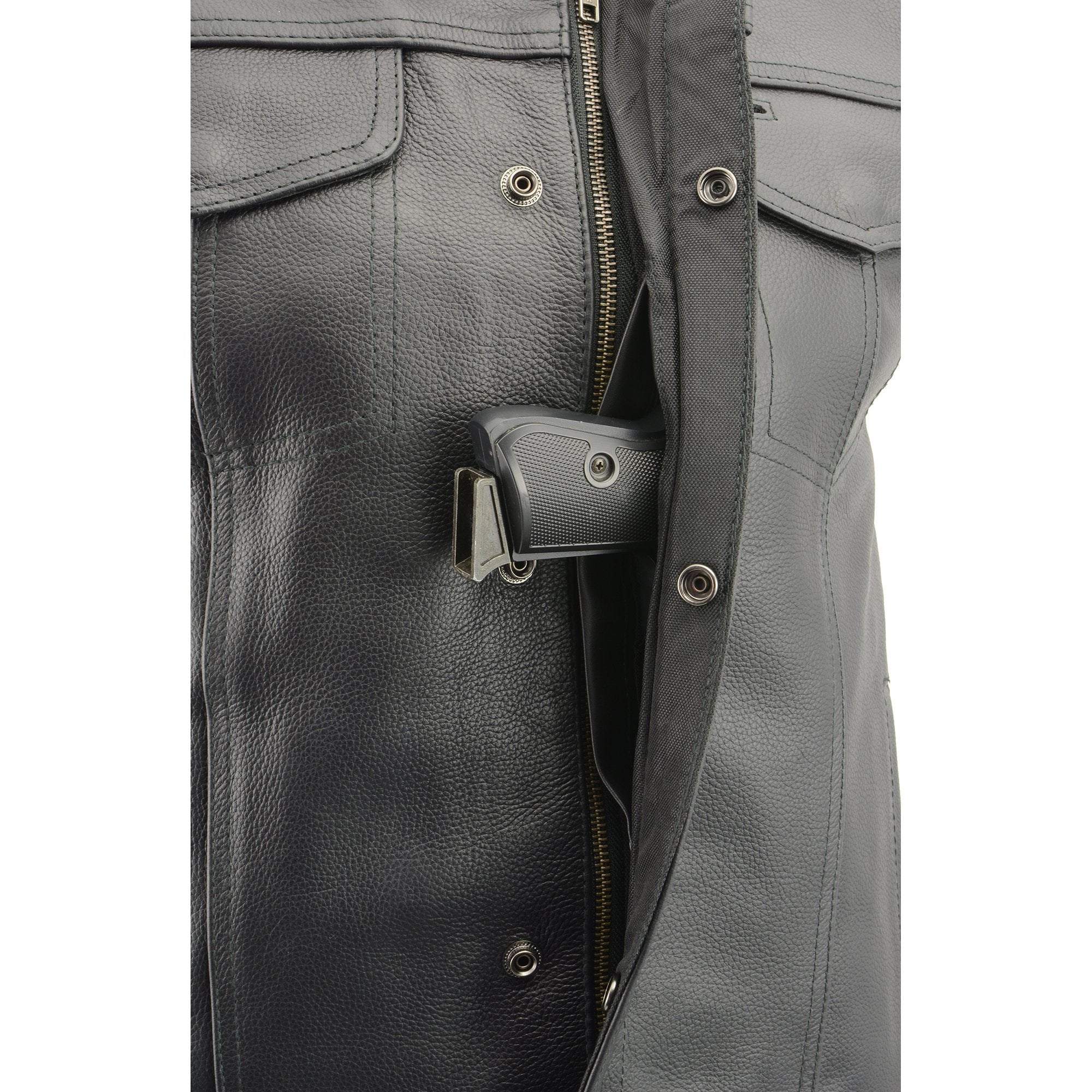 Milwaukee Leather LKM3713 Men's Black Leather Club Style Motorcycle Rider Vest W/ Dual Closure Zipper and Snaps - Image 6