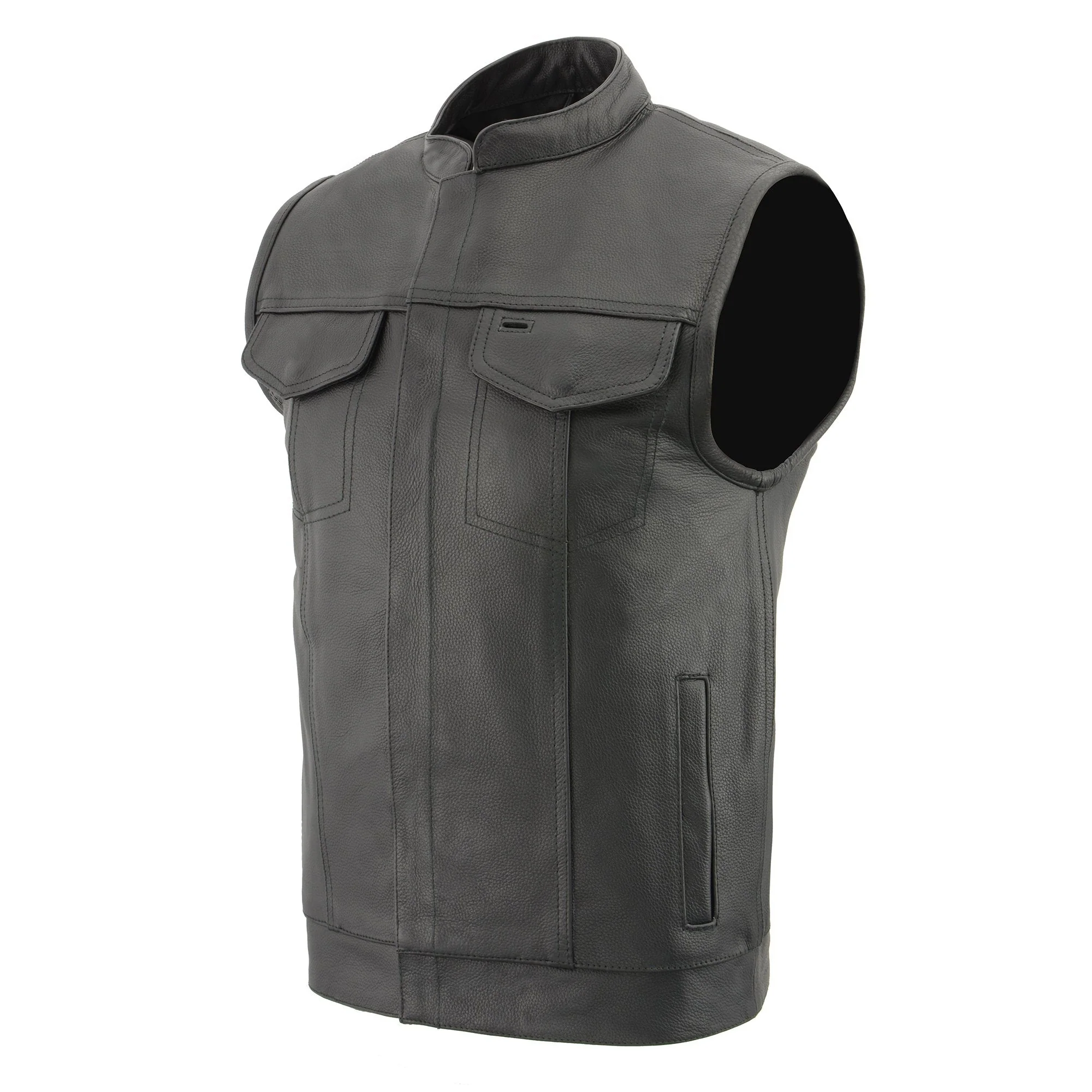 Milwaukee Leather LKM3713 Men's Black Leather Club Style Motorcycle Rider Vest W/ Dual Closure Zipper and Snaps - Image 9