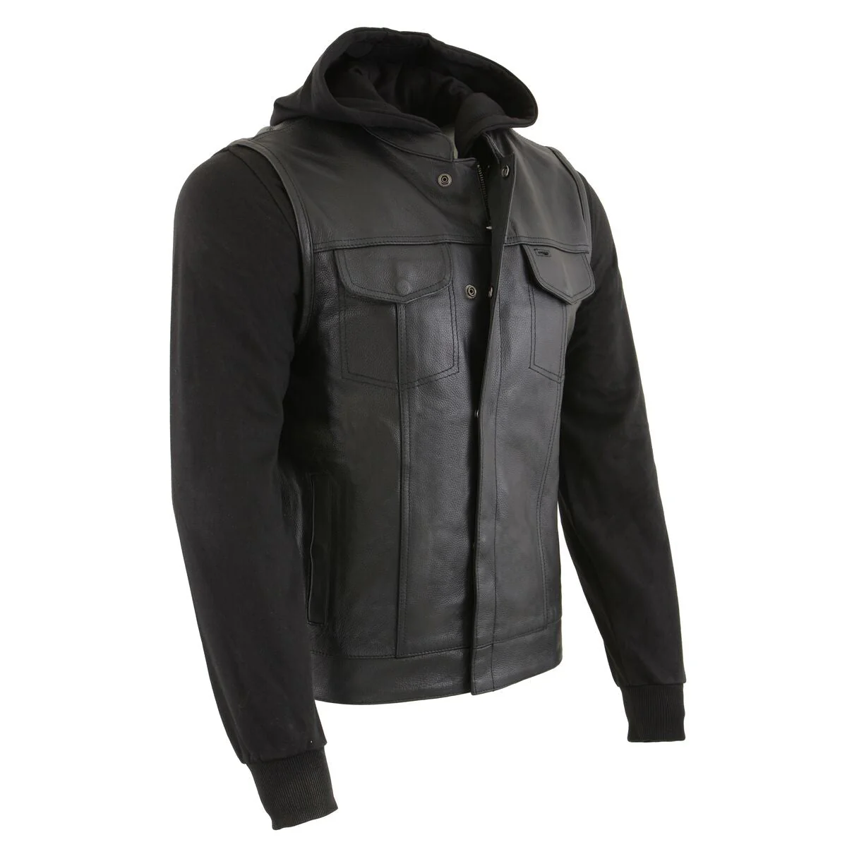 Milwaukee Leather LKM3714 Men's Black Club Style '2 in 1' Zipper Vest with Full Sleeve Hoodie and Quick Draw Pocket - Image 11