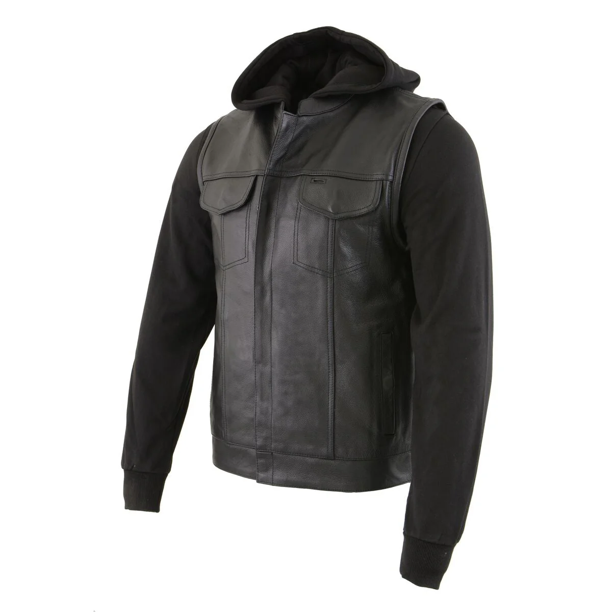 Milwaukee Leather LKM3714 Men's Black Club Style '2 in 1' Zipper Vest with Full Sleeve Hoodie and Quick Draw Pocket - Image 12