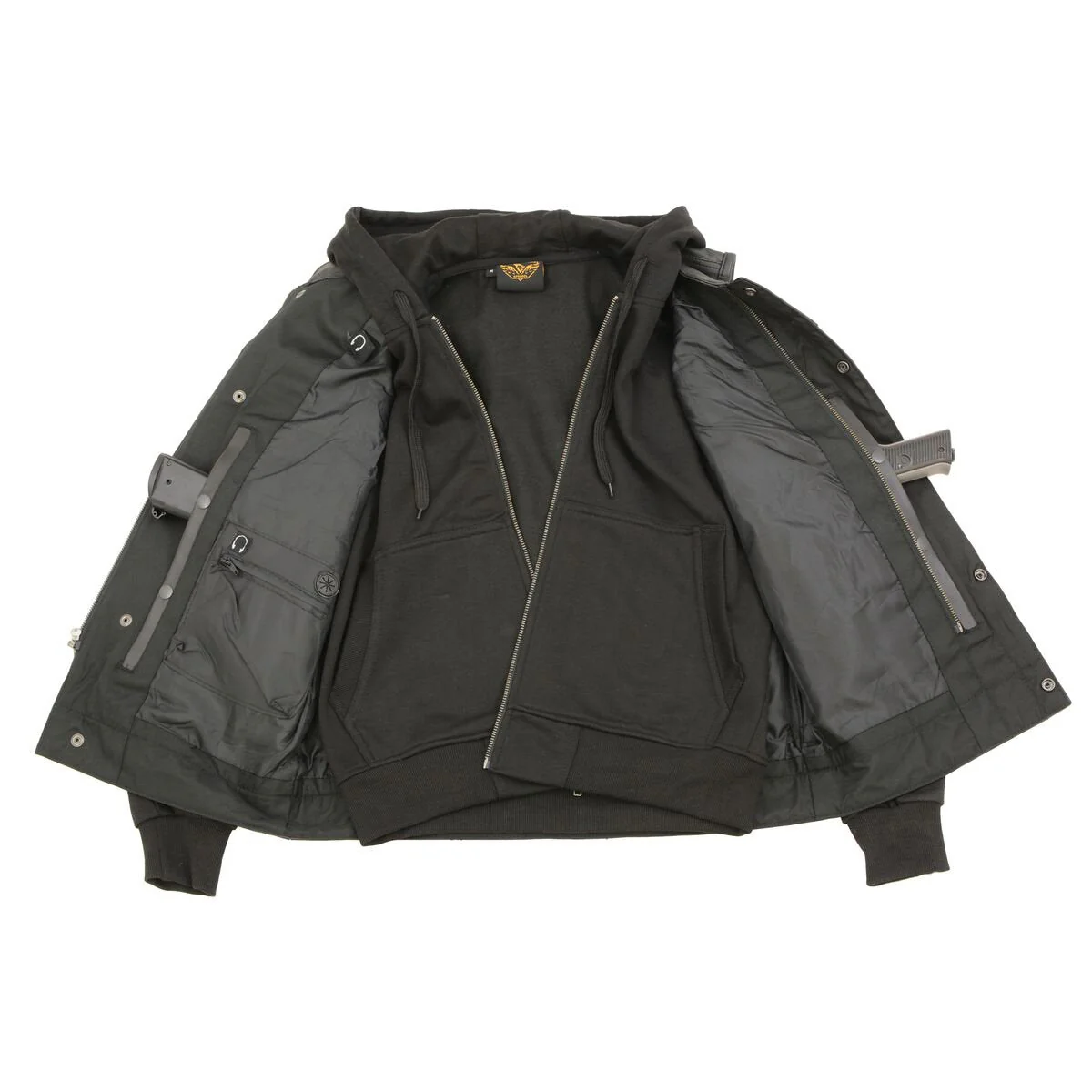 Milwaukee Leather LKM3714 Men's Black Club Style '2 in 1' Zipper Vest with Full Sleeve Hoodie and Quick Draw Pocket - Image 7