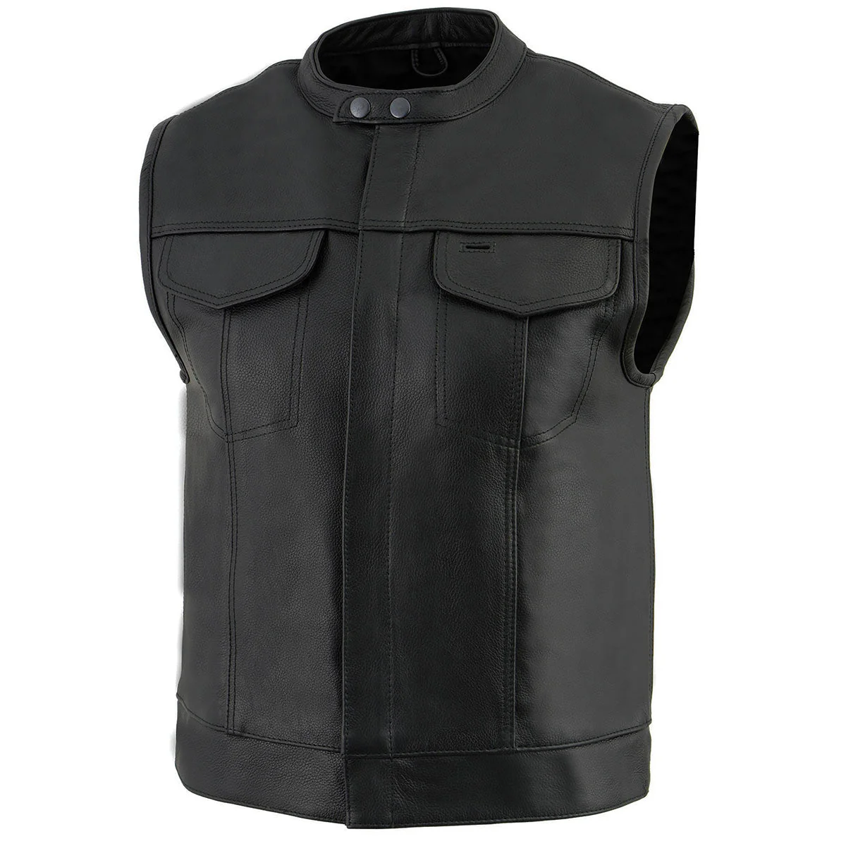 Milwaukee Leather LKM3720 Men's Black Leather Club Style Motorcycle Rider Vest with Concealed Snap Button Closure - Image 6