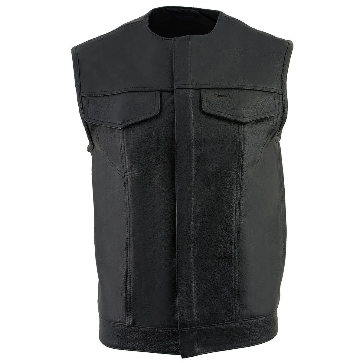 Milwaukee Leather LKM3721 Men's Black Leather Collarless Club Style Motorcycle Rider Vest w/Concealed Snap Closure - Image 10
