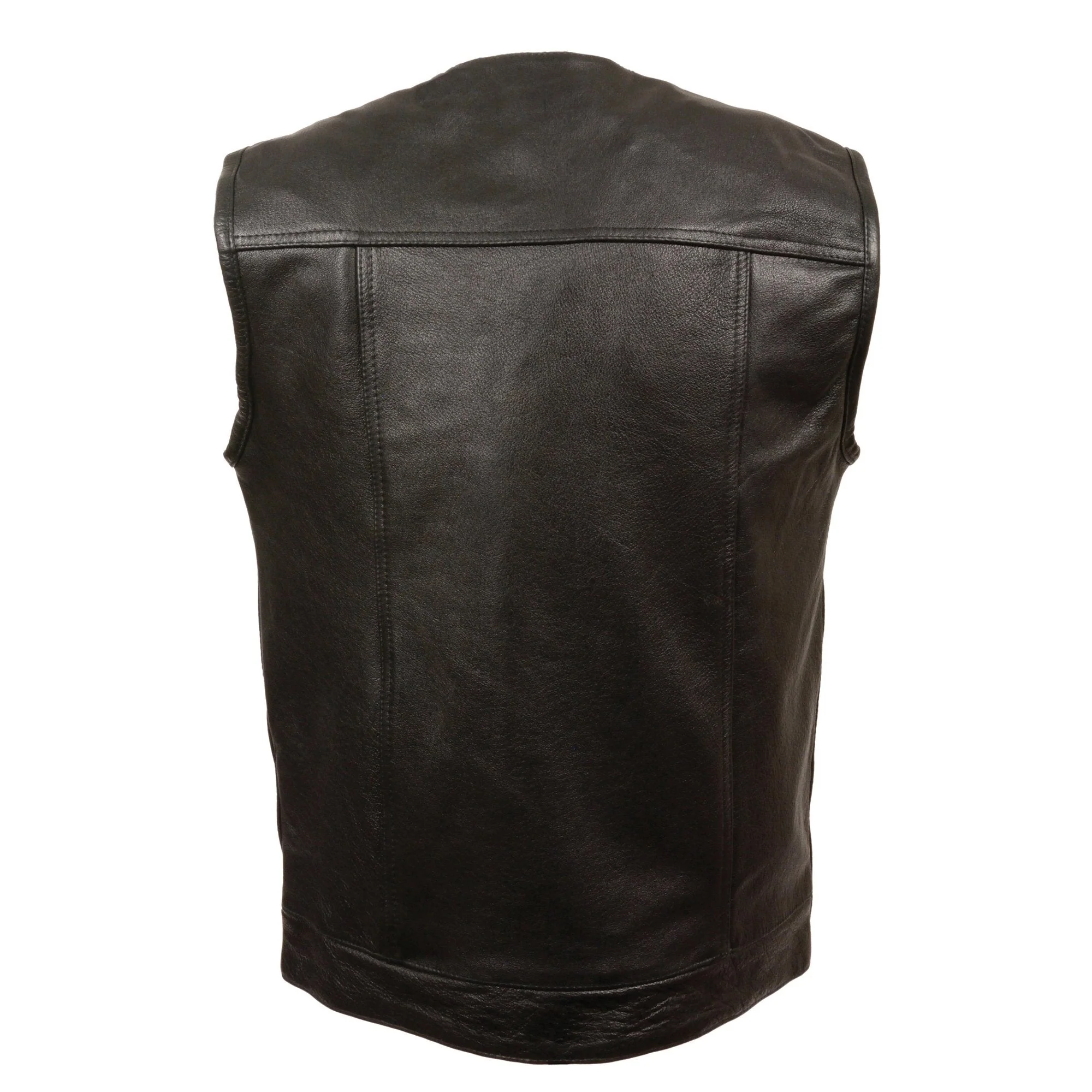 Milwaukee Leather LKM3721 Men's Black Leather Collarless Club Style Motorcycle Rider Vest w/Concealed Snap Closure - Image 2