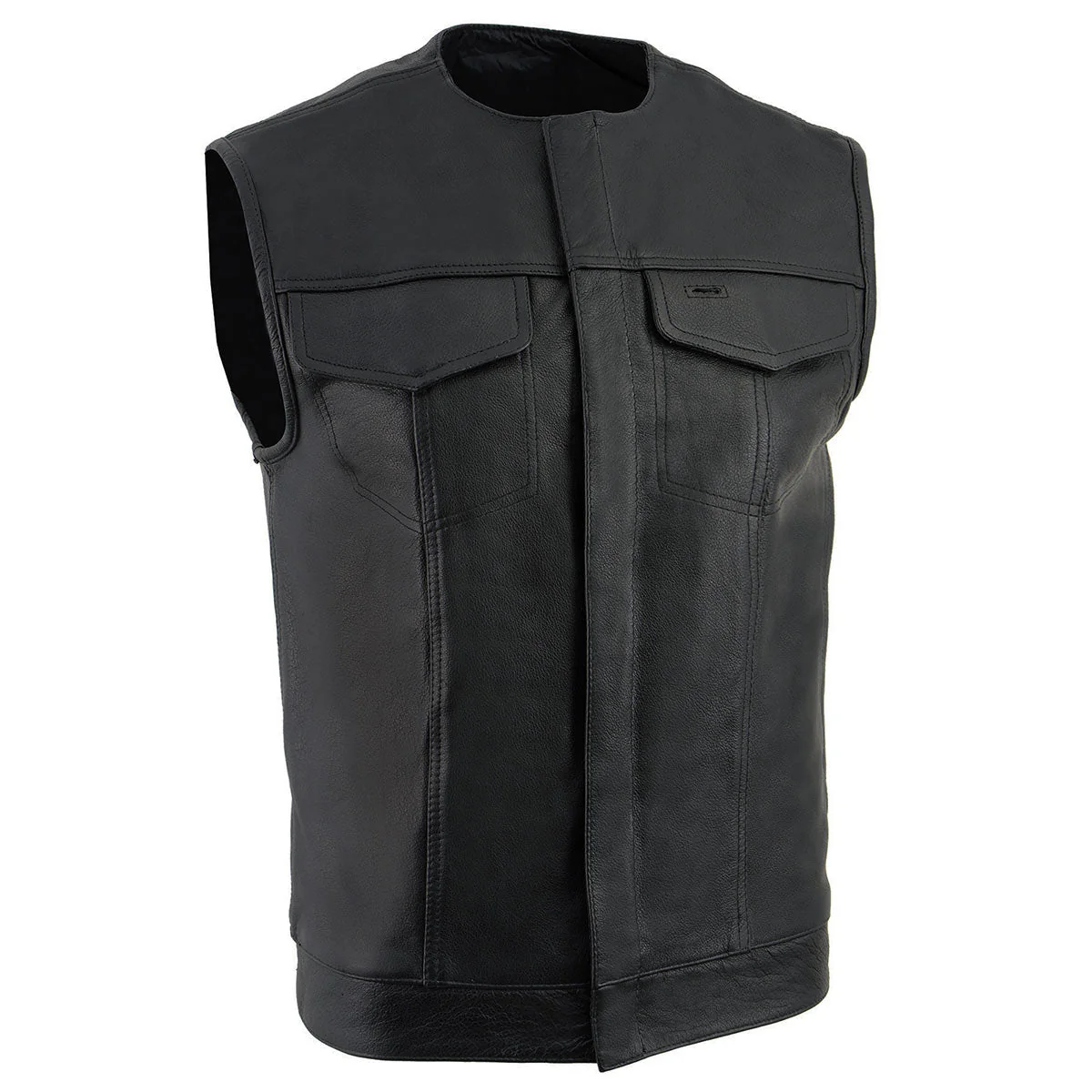 Milwaukee Leather LKM3721 Men's Black Leather Collarless Club Style Motorcycle Rider Vest w/Concealed Snap Closure - Image 4