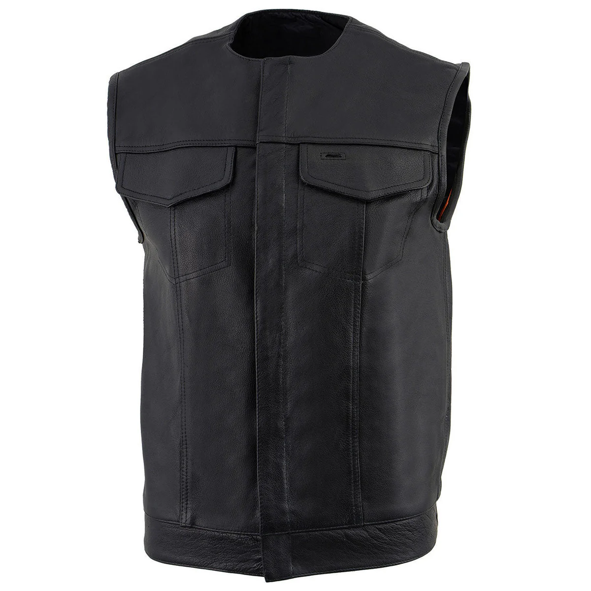 Milwaukee Leather LKM3721 Men's Black Leather Collarless Club Style Motorcycle Rider Vest w/Concealed Snap Closure - Image 8