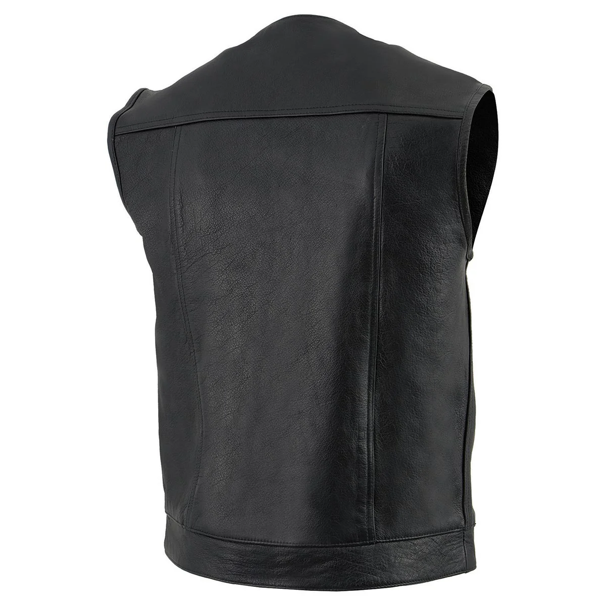 Milwaukee Leather LKM3721 Men's Black Leather Collarless Club Style Motorcycle Rider Vest w/Concealed Snap Closure - Image 9