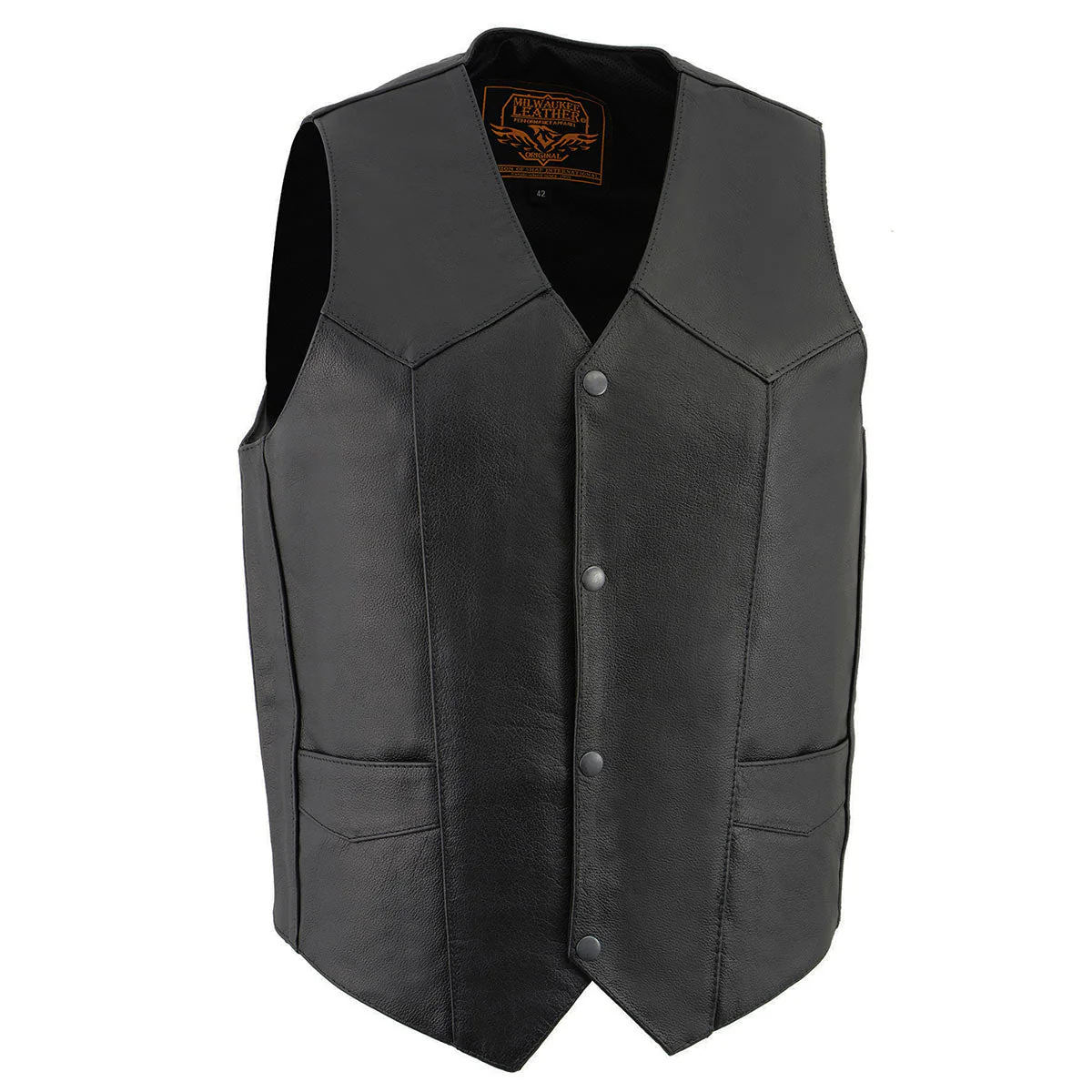 Milwaukee Leather LKM3730 Men's Black Leather Western Style V-Neck Motorcycle Rider Vest with Front Snap Closure - Image 4