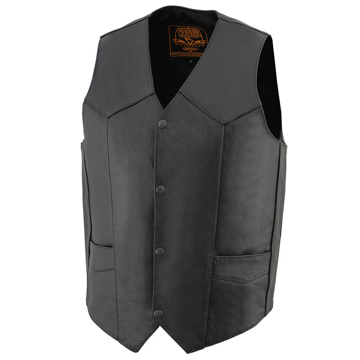 Milwaukee Leather LKM3730 Men's Black Leather Western Style V-Neck Motorcycle Rider Vest with Front Snap Closure - Image 7