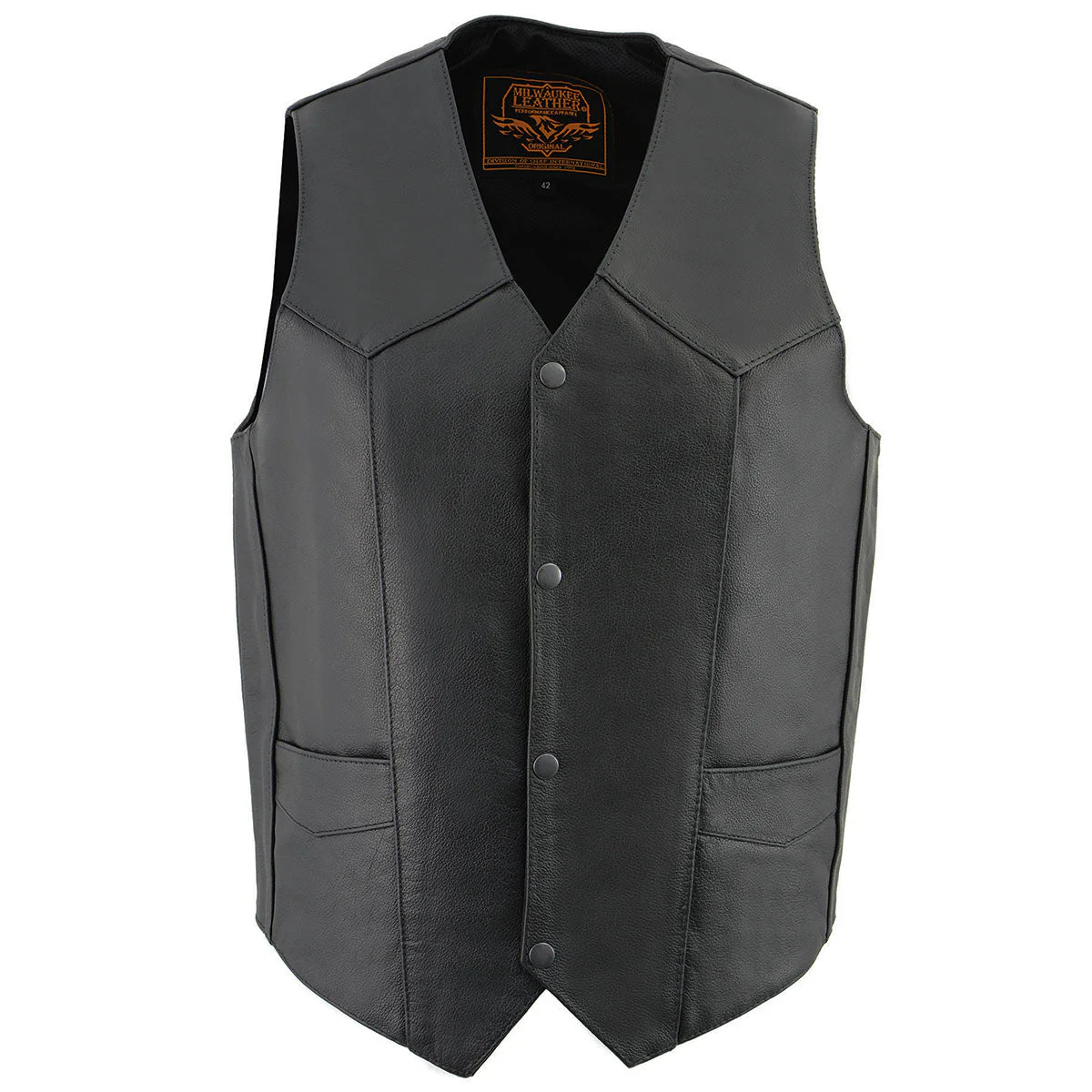 Milwaukee Leather LKM3730 Men's Black Leather Western Style V-Neck Motorcycle Rider Vest with Front Snap Closure - Image 9