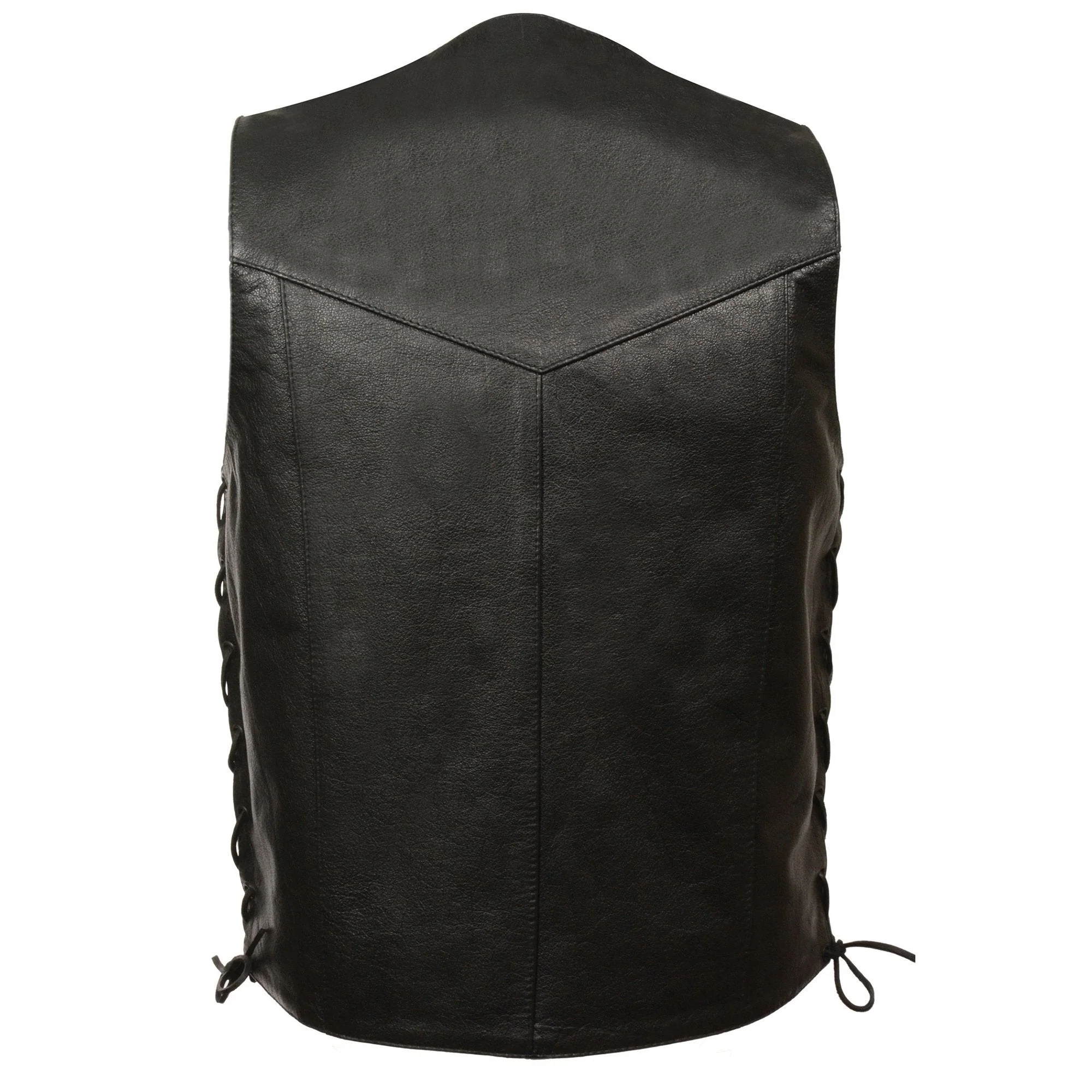 Milwaukee Leather LKM3731 Men's Black Leather Classic Side Lace V-Neck Motorcycle Rider Vest w/ Front Snap Closure - Image 2