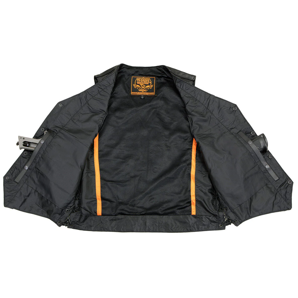 Milwaukee Leather LKM3731 Men's Black Leather Classic Side Lace V-Neck Motorcycle Rider Vest w/ Front Snap Closure - Image 7