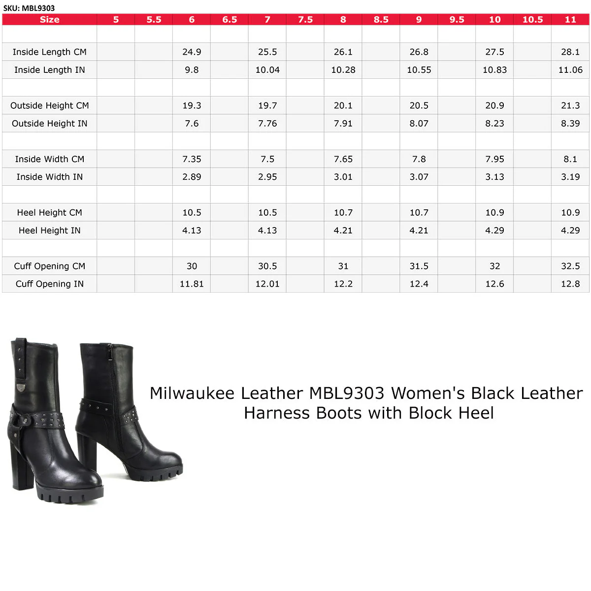Milwaukee Leather MBL9303 Women's Classic Black Leather Casual Fashion Boots with Block Heel - Image 3