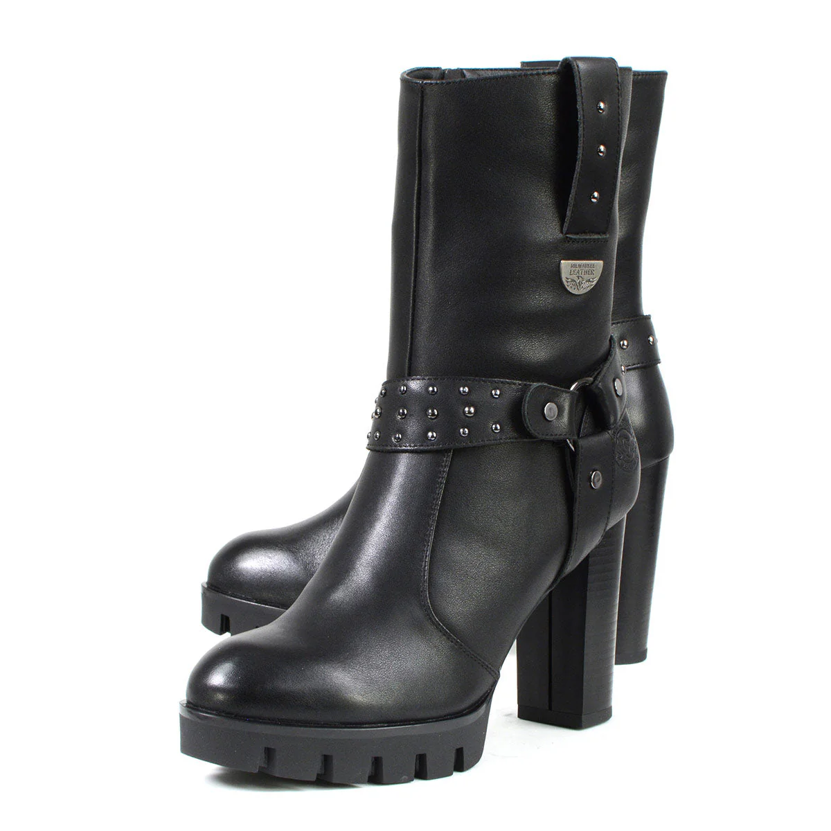 Milwaukee Leather MBL9303 Women's Classic Black Leather Casual Fashion Boots with Block Heel - Image 4