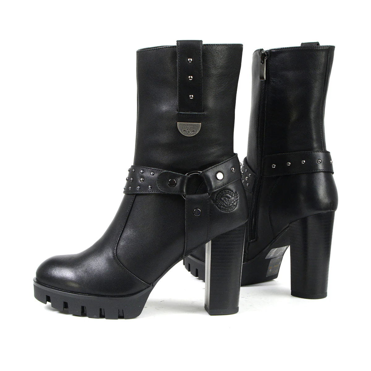 Milwaukee Leather MBL9303 Women's Classic Black Leather Casual Fashion Boots with Block Heel - Image 5