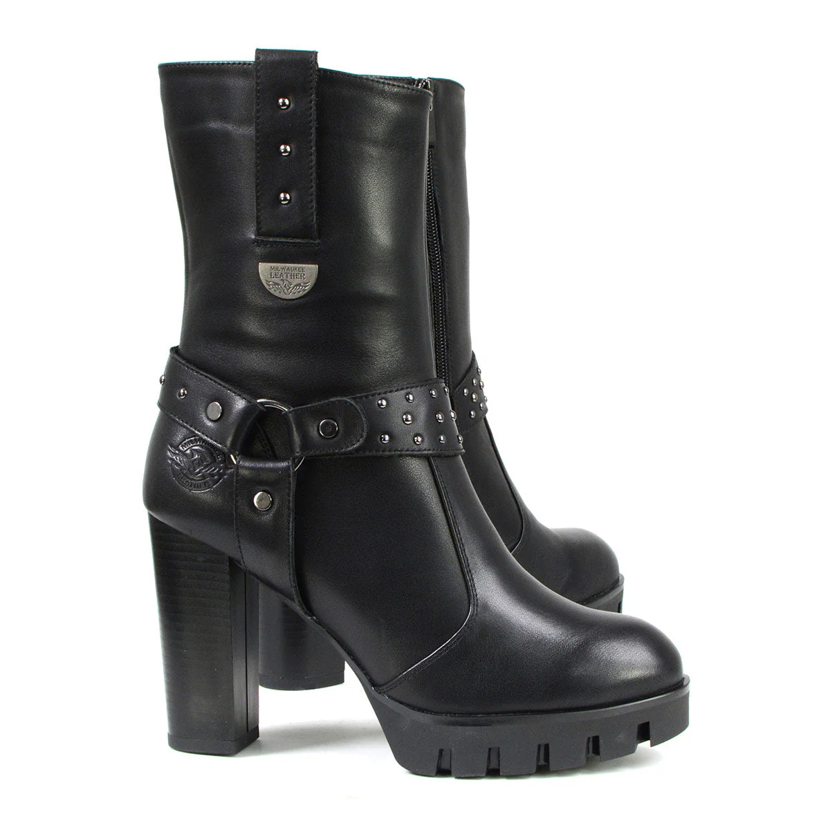 Milwaukee Leather MBL9303 Women's Classic Black Leather Casual Fashion Boots with Block Heel - Image 8