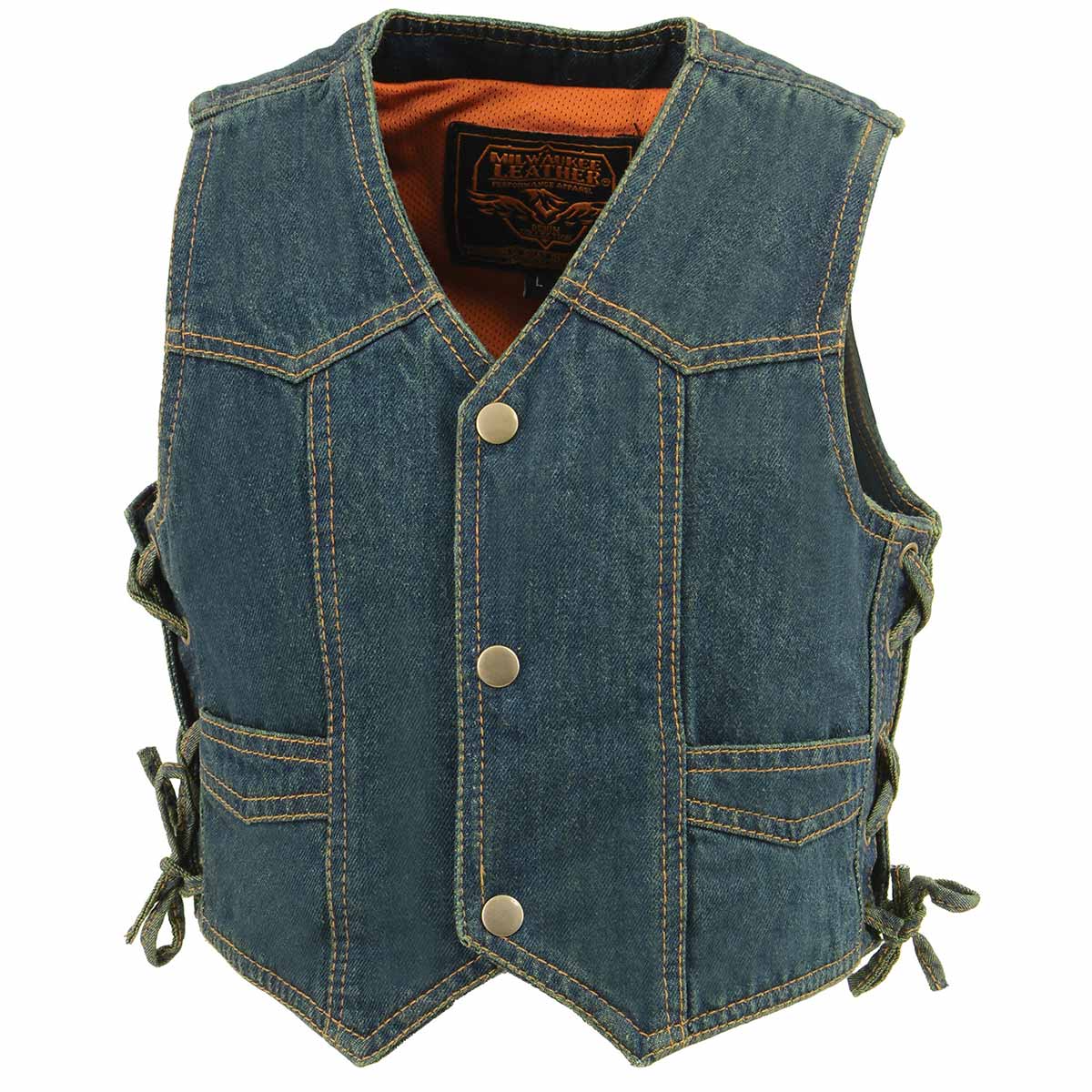 Milwaukee Leather MDK3900 Kids Classic Blue Denim Side Lace Vest - Image 10