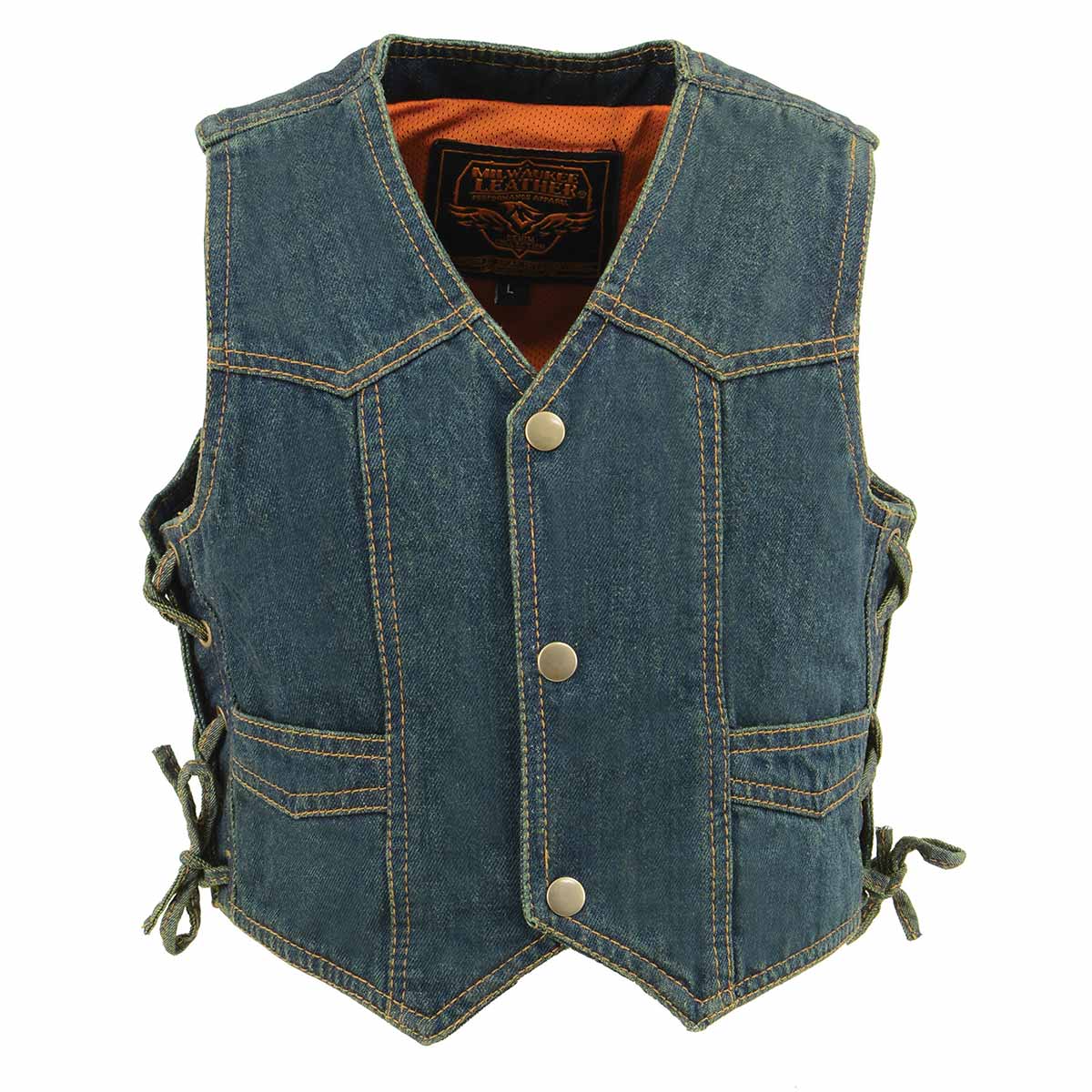 Milwaukee Leather MDK3900 Kids Classic Blue Denim Side Lace Vest - Image 4