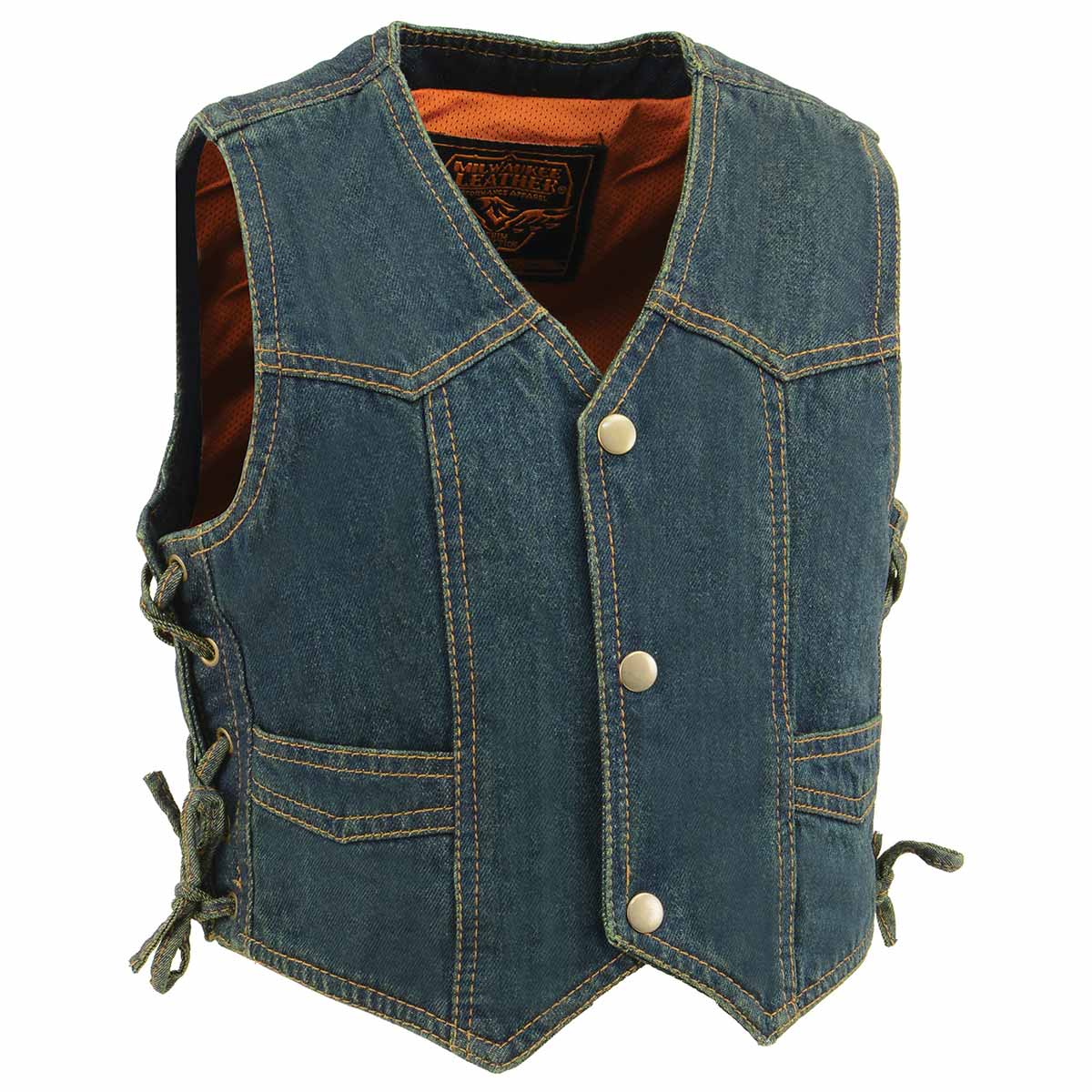 Milwaukee Leather MDK3900 Kids Classic Blue Denim Side Lace Vest - Image 9