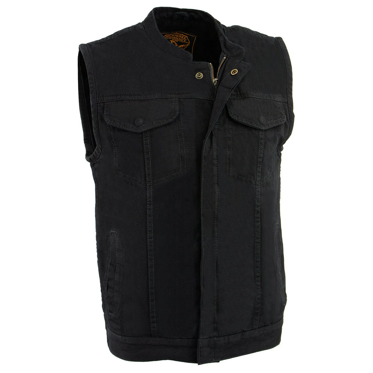 Milwaukee Leather MDM3000 Men's 'Brute' Concealed Snap Black Denim Club Style Vest w/ Hidden Zipper - Image 4