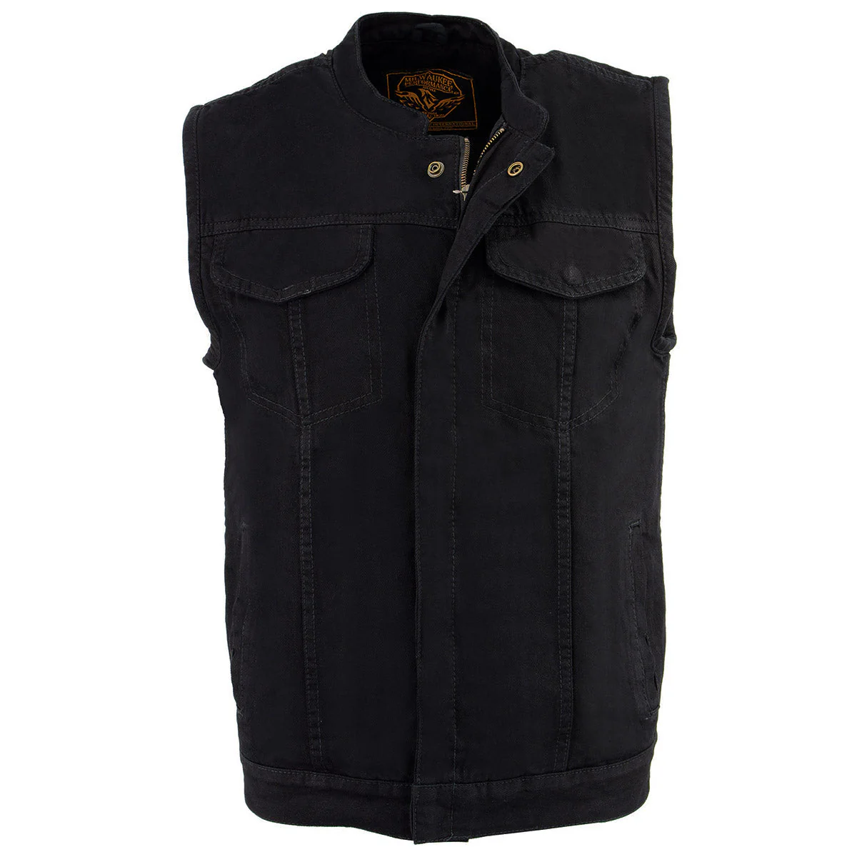 Milwaukee Leather MDM3000 Men's 'Brute' Concealed Snap Black Denim Club Style Vest w/ Hidden Zipper - Image 9