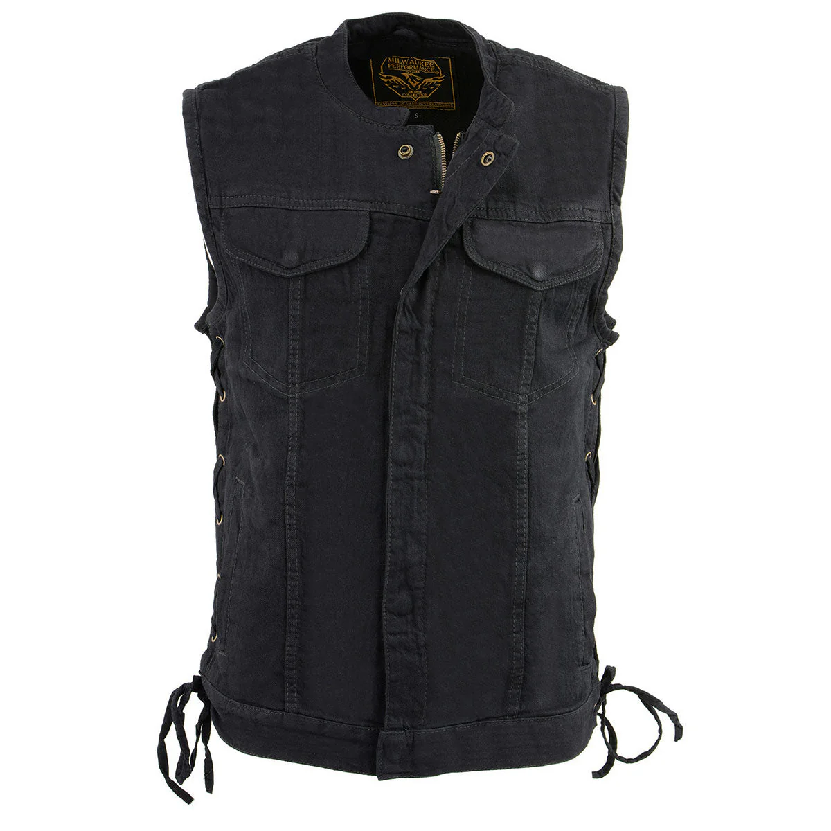 Milwaukee Leather MDM3002 Men's ‘Covert’ Black Denim Club Style Vest with Side Lace Adjustment - Image 11