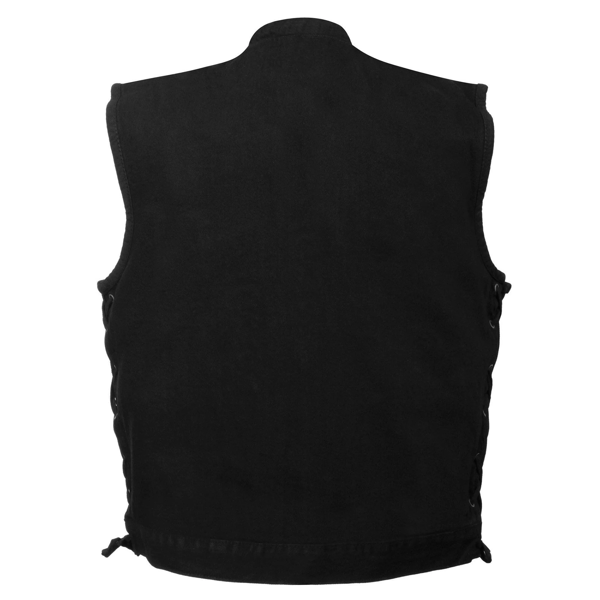 Milwaukee Leather MDM3002 Men's ‘Covert’ Black Denim Club Style Vest with Side Lace Adjustment - Image 2