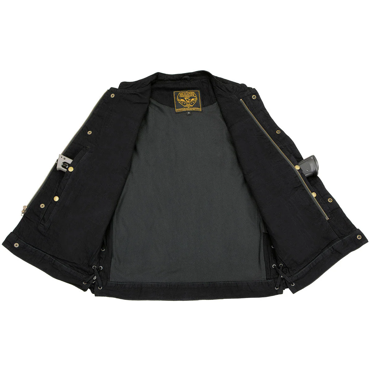 Milwaukee Leather MDM3002 Men's ‘Covert’ Black Denim Club Style Vest with Side Lace Adjustment - Image 7