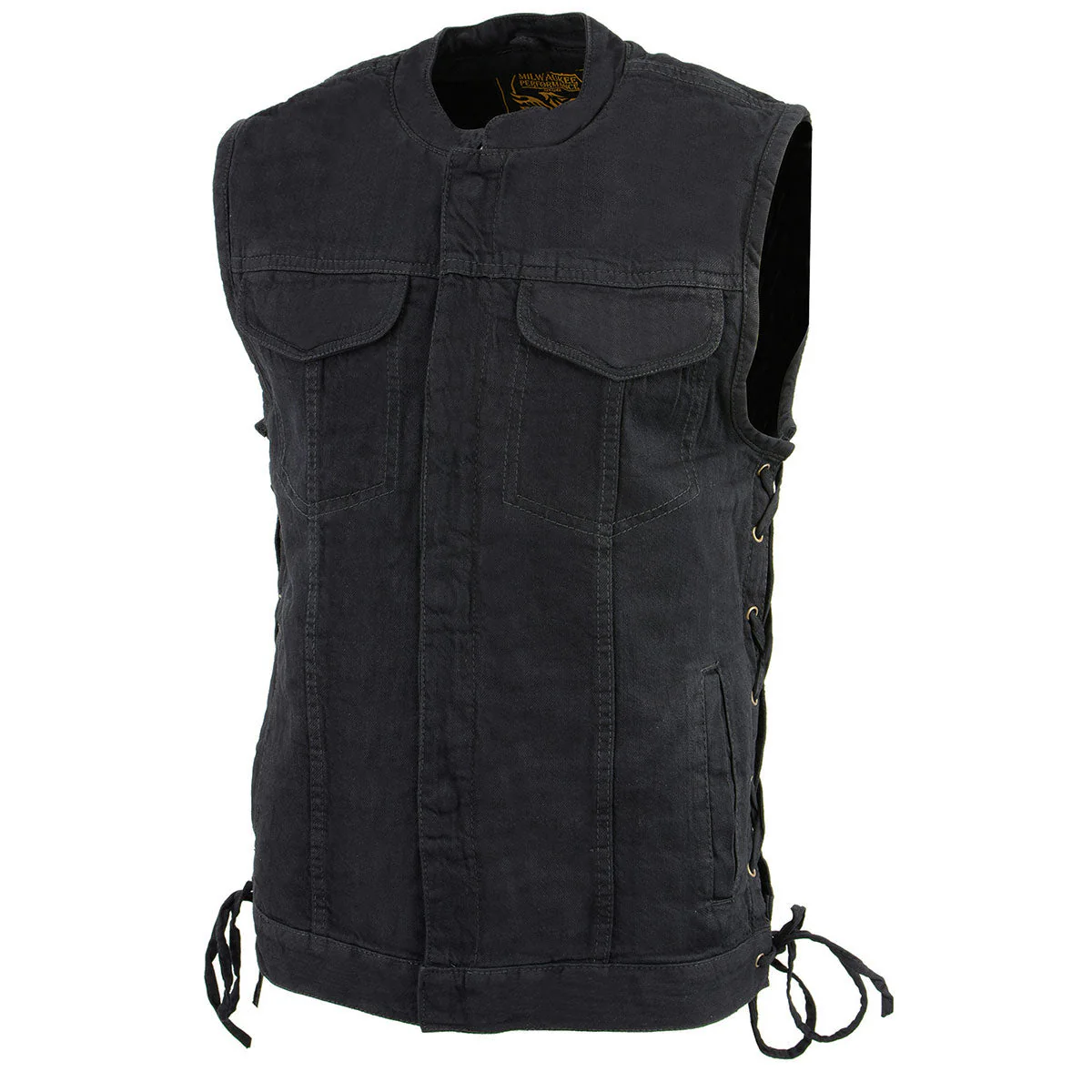 Milwaukee Leather MDM3002 Men's ‘Covert’ Black Denim Club Style Vest with Side Lace Adjustment - Image 9