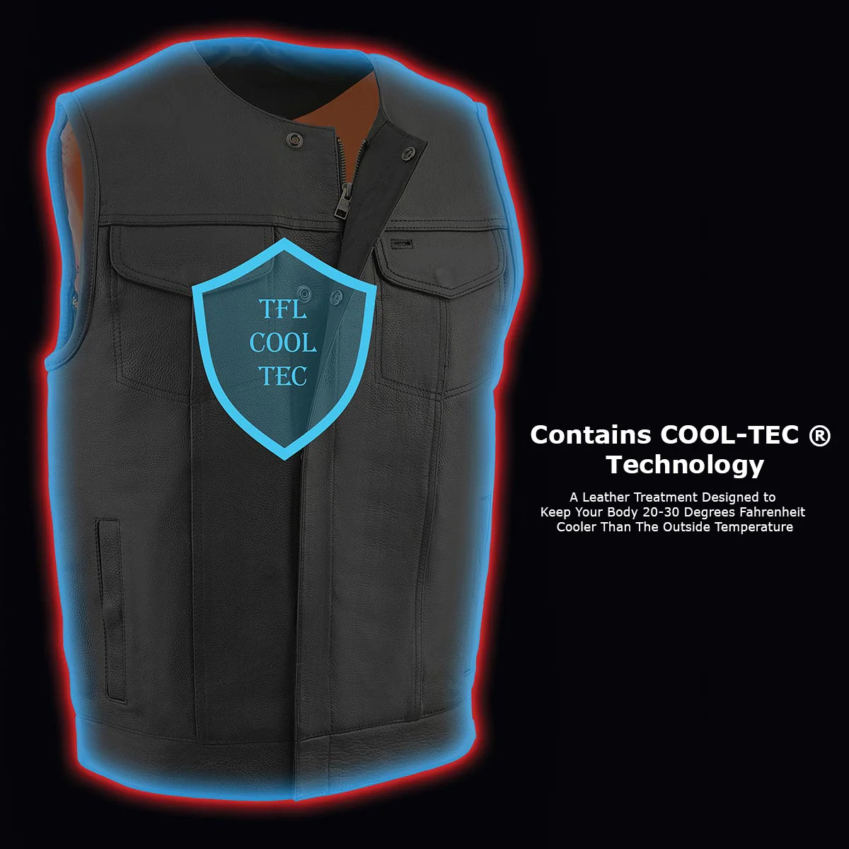 Milwaukee Leather Men's MLM3515 Black Premium Collarless Club Style Motorcycle Vest w/ Cool-Tec Leather Treatment - Image 2