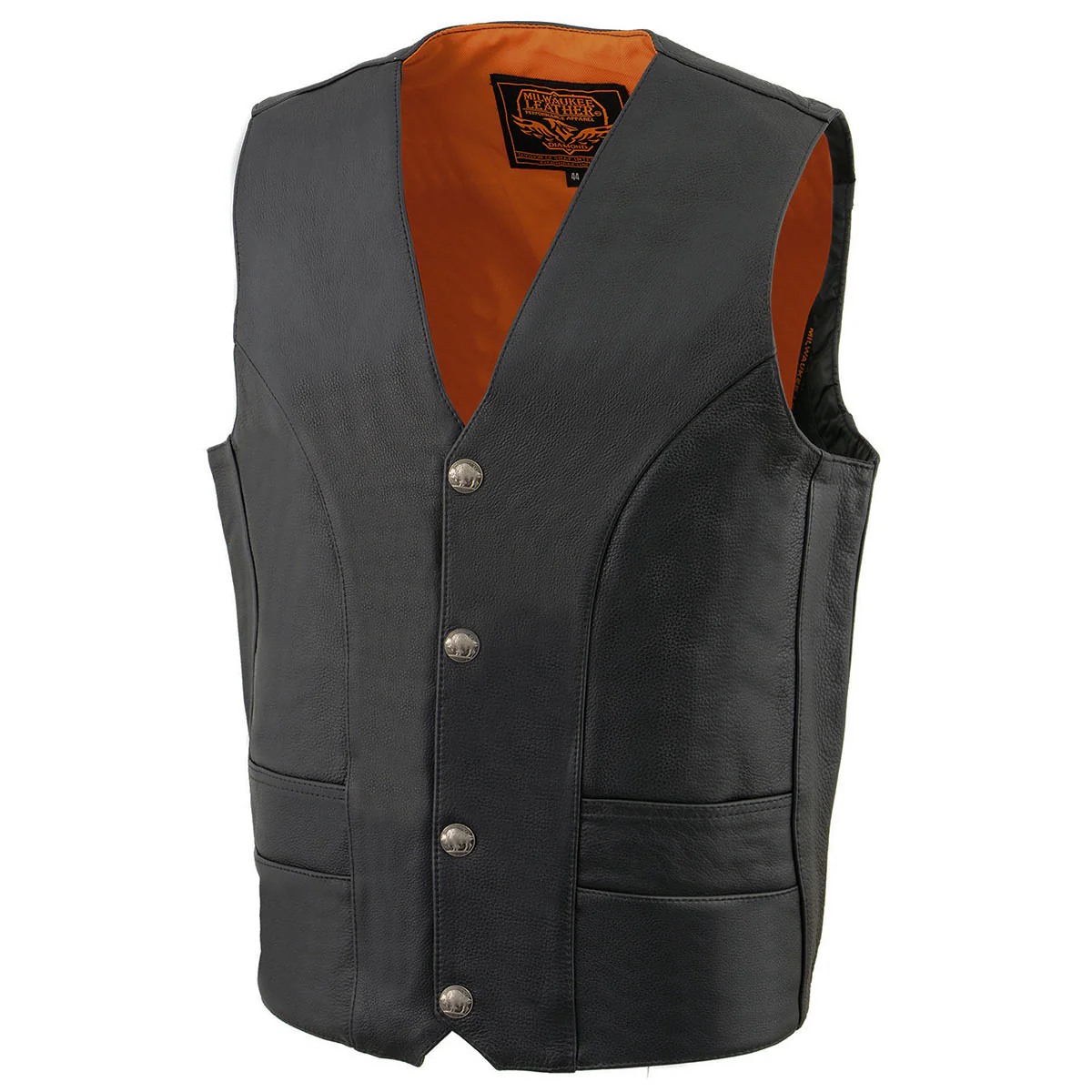 Milwaukee Leather ML1368 Men's Black Premium Leather V-Neck Motorcycle Rider Vest w/ Buffalo Nickel Snaps Closure - Image 10