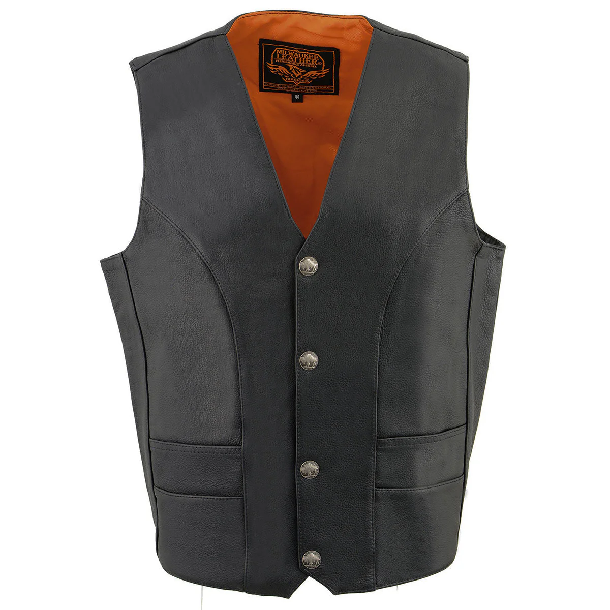 Milwaukee Leather ML1368 Men's Black Premium Leather V-Neck Motorcycle Rider Vest w/ Buffalo Nickel Snaps Closure - Image 4