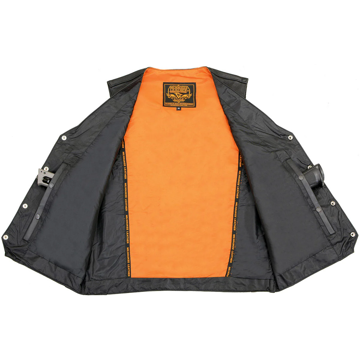 Milwaukee Leather ML1368 Men's Black Premium Leather V-Neck Motorcycle Rider Vest w/ Buffalo Nickel Snaps Closure - Image 7