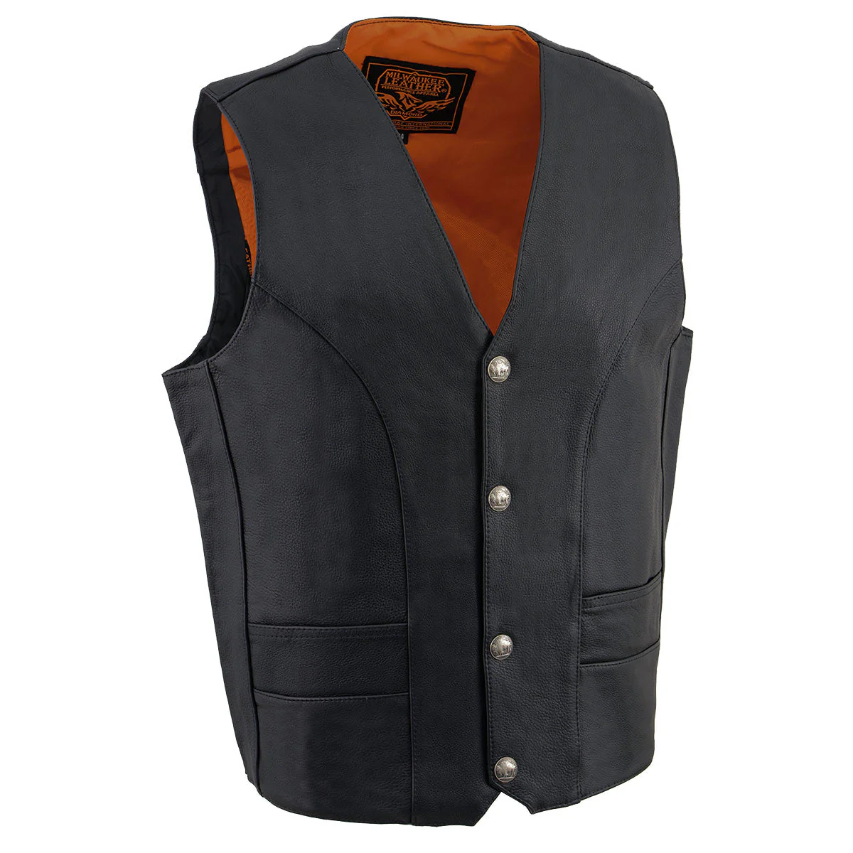 Milwaukee Leather ML1368 Men's Black Premium Leather V-Neck Motorcycle Rider Vest w/ Buffalo Nickel Snaps Closure - Image 8